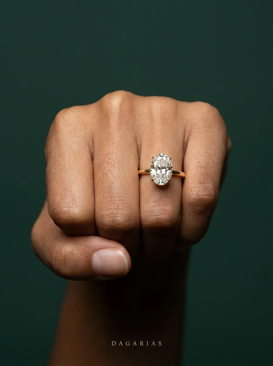 Secret Oval, Oval Hidden-Halo Solitaire in Yellow Gold, oval, worn