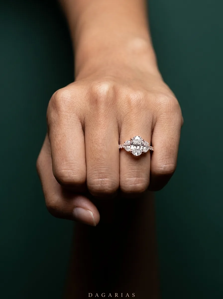 Chapter, Oval Ring with Half-Moon Sides in Rose Gold, oval, worn