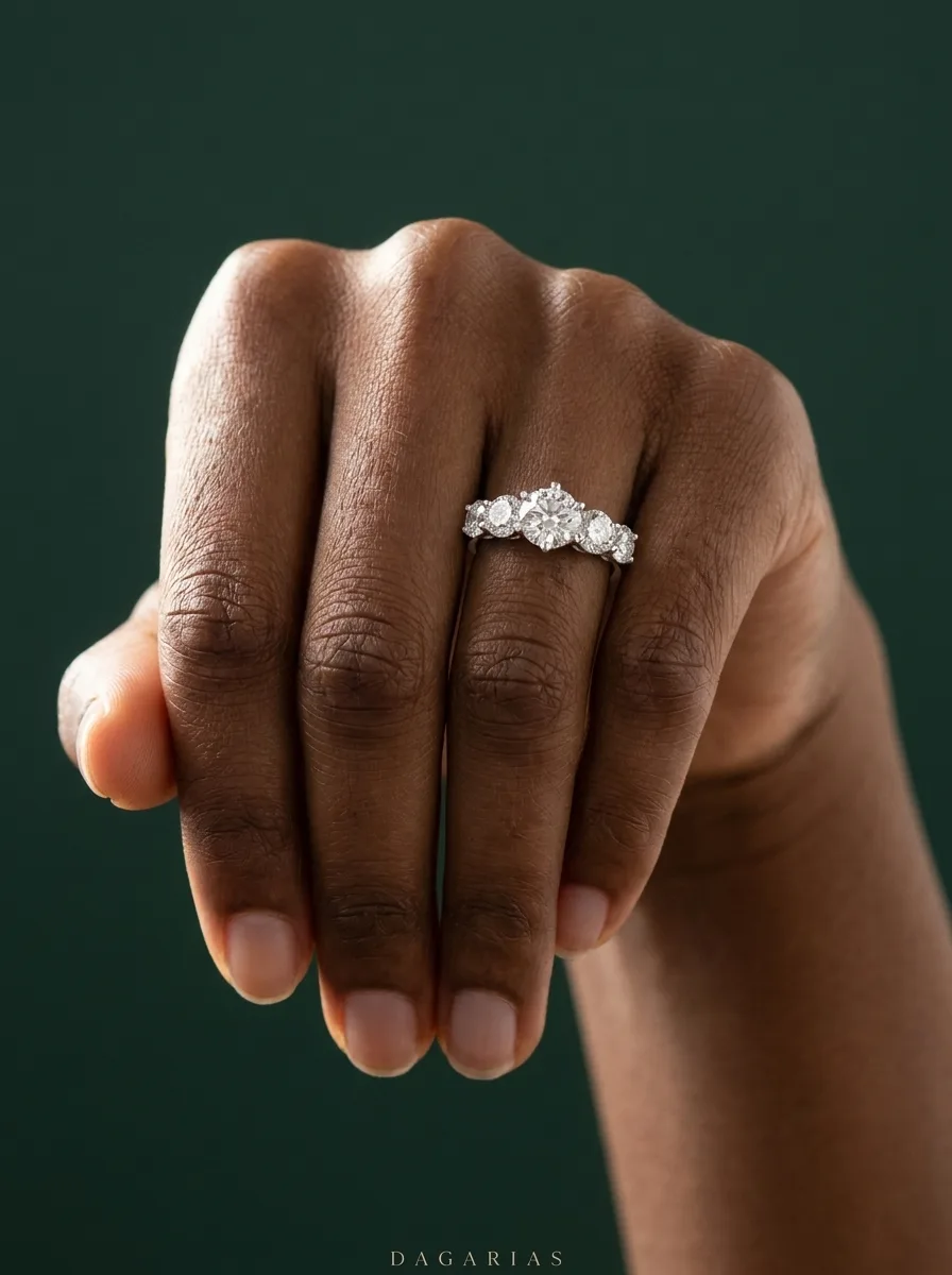 Bloom Round, Five-Stone Graduated Round Band in White Gold, round, worn