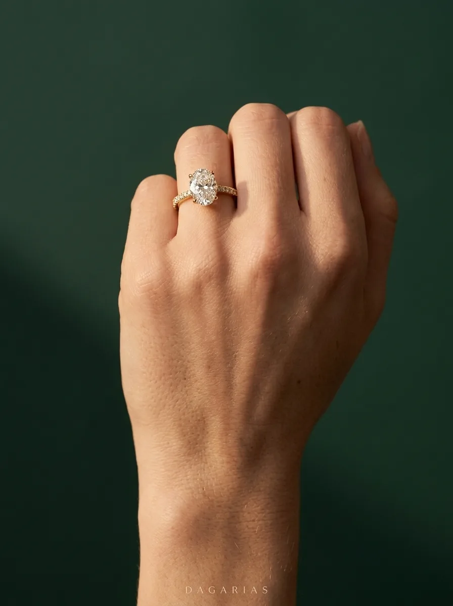 Fate Oval, Oval Cross-Band Solitaire in Yellow Gold, oval, worn