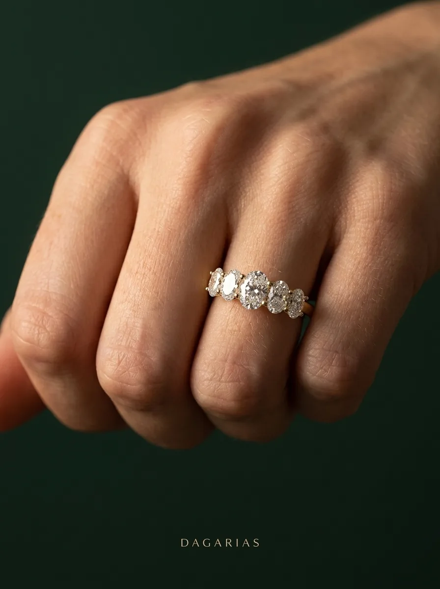 Posy, Graduated Oval Five-Stone Ring in Yellow Gold, oval, worn