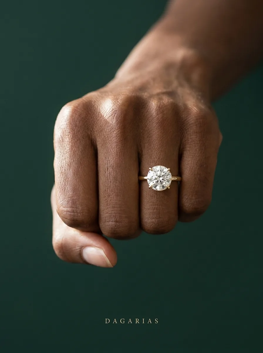 Secret Round, Round Hidden-Halo Solitaire in Yellow Gold, round, worn