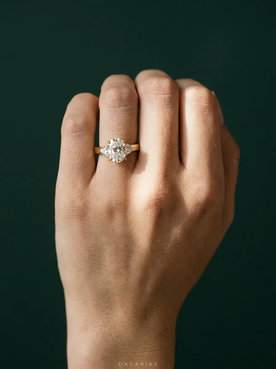Fable, Cushion Ring with Trillion Sides in Yellow Gold, cushion, worn