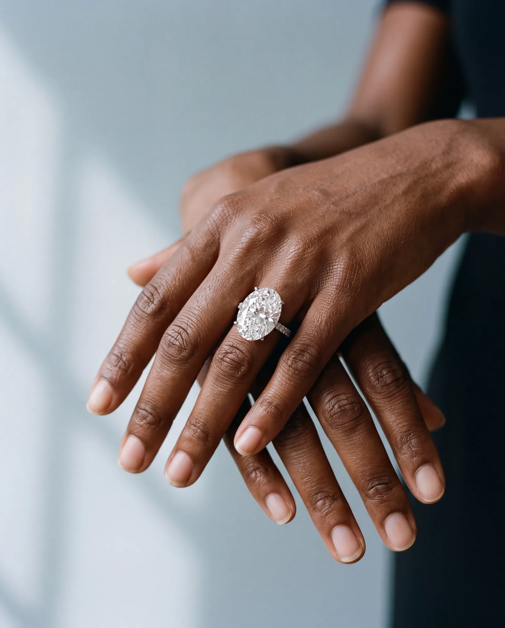 Odette, Oval Solitaire in White Gold, oval, worn