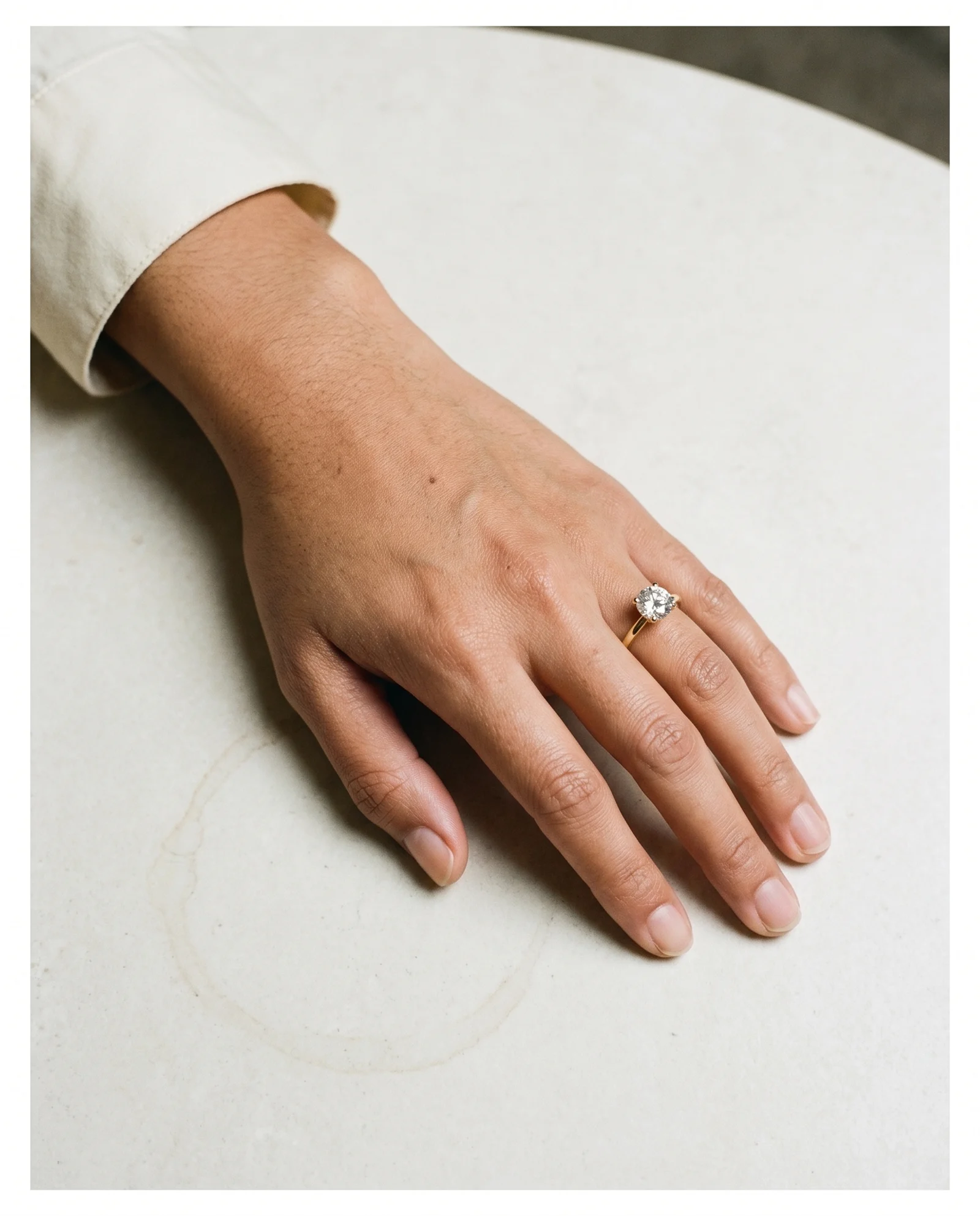 Catherina, Four Prong Round Solitaire, Hidden Halo in Yellow Gold, round, worn