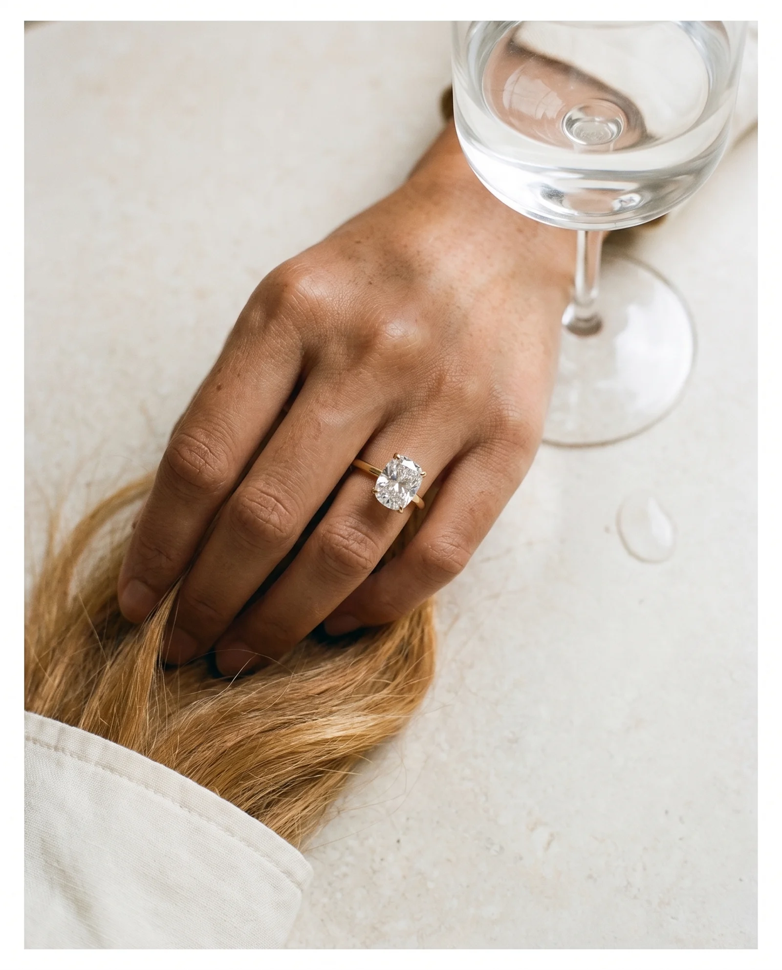 Birch, Bezel Cushion Solitaire in Yellow Gold, cushion, worn