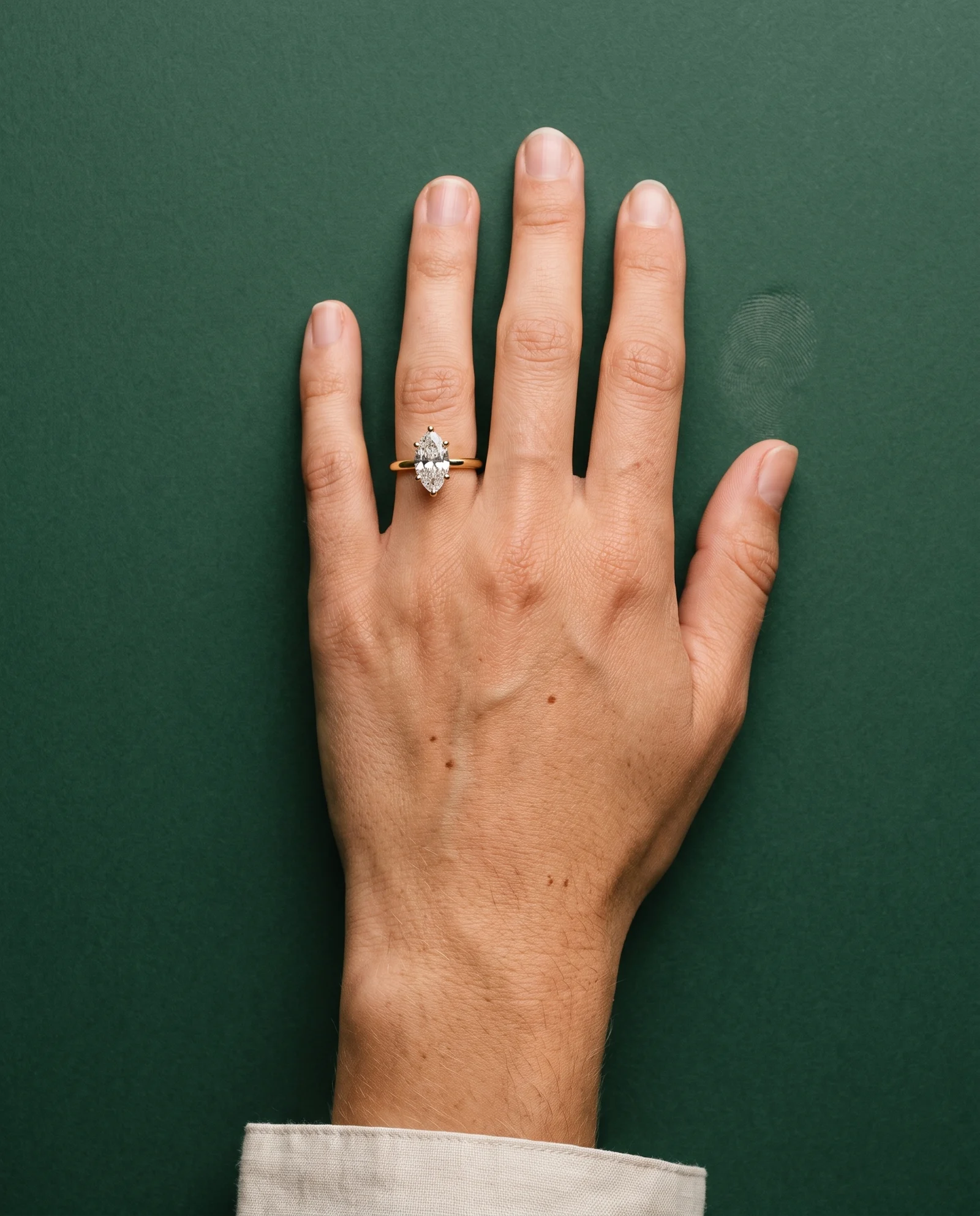 Mist, Four Prong Marquise Solitaire, Hidden Halo in Yellow Gold, marquise, worn
