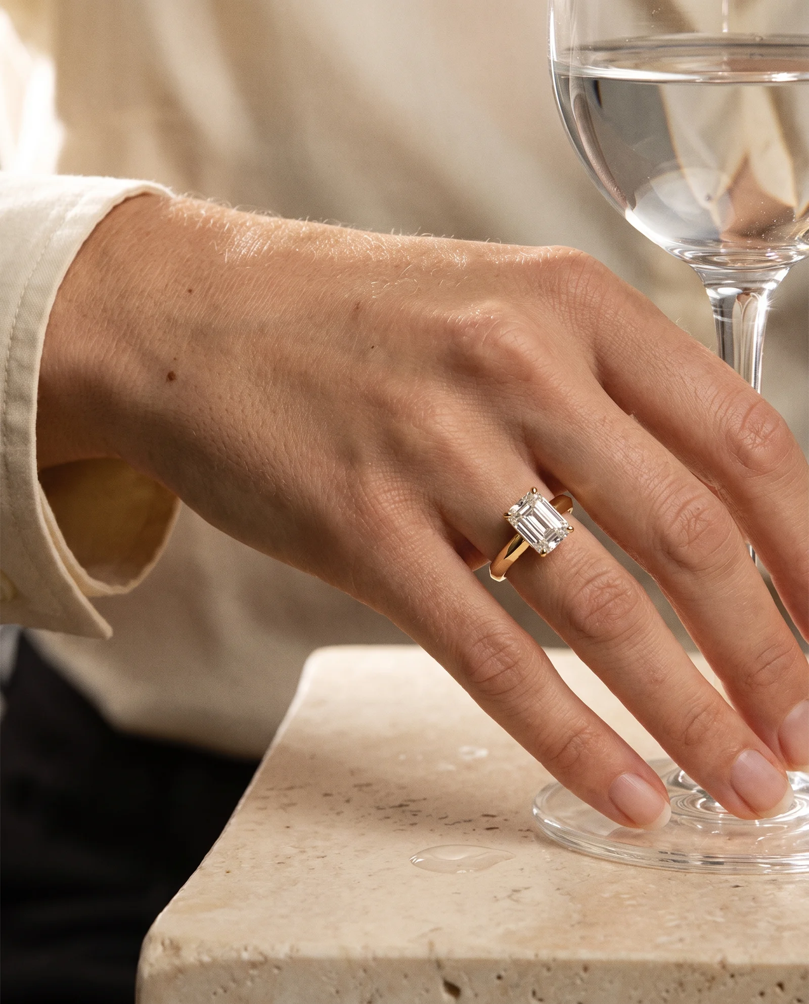 Cliff, Four Prong Radiant Solitaire in Yellow Gold, radiant, worn