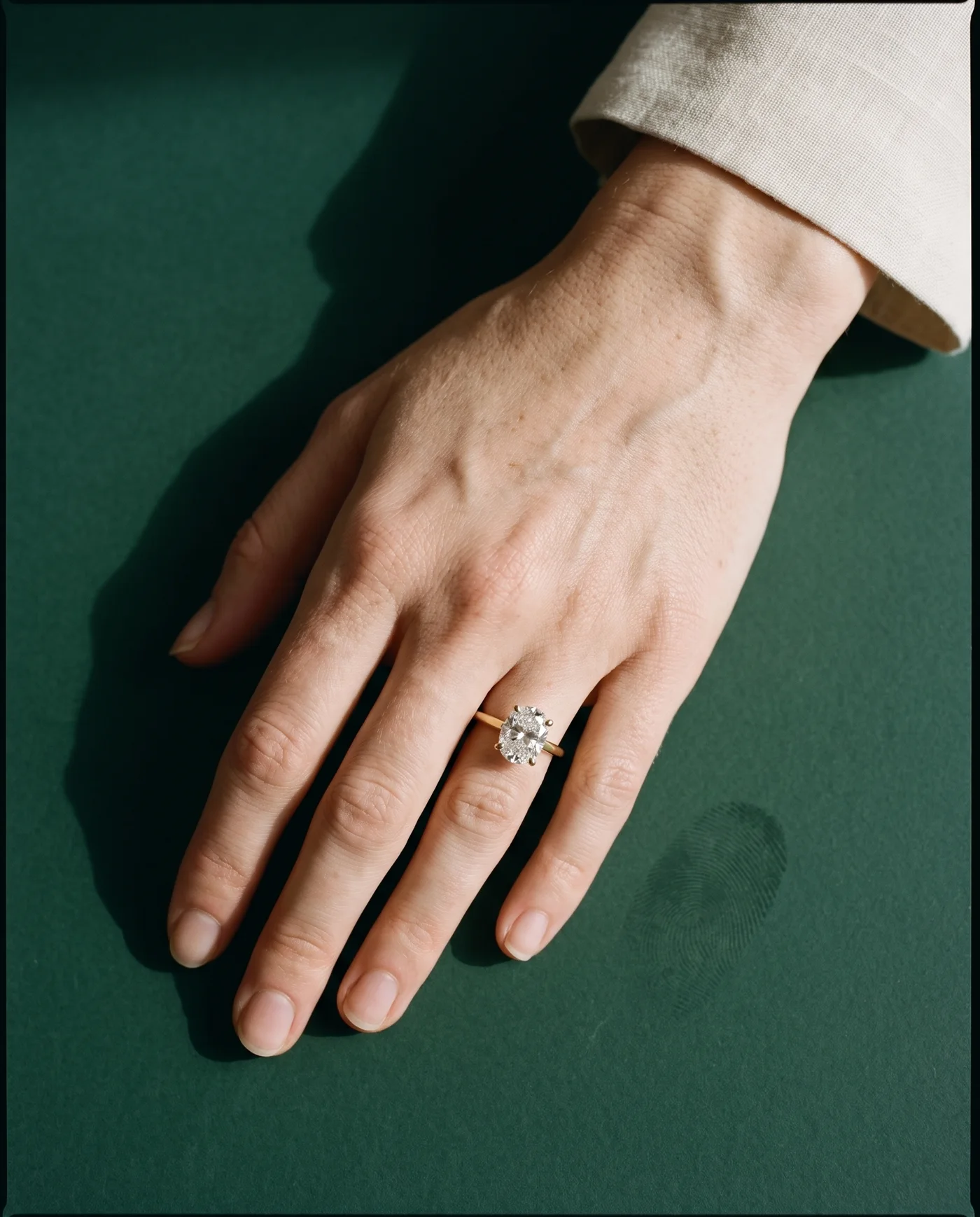 Folio, Four Prong Cushion Solitaire in Yellow Gold, cushion, worn