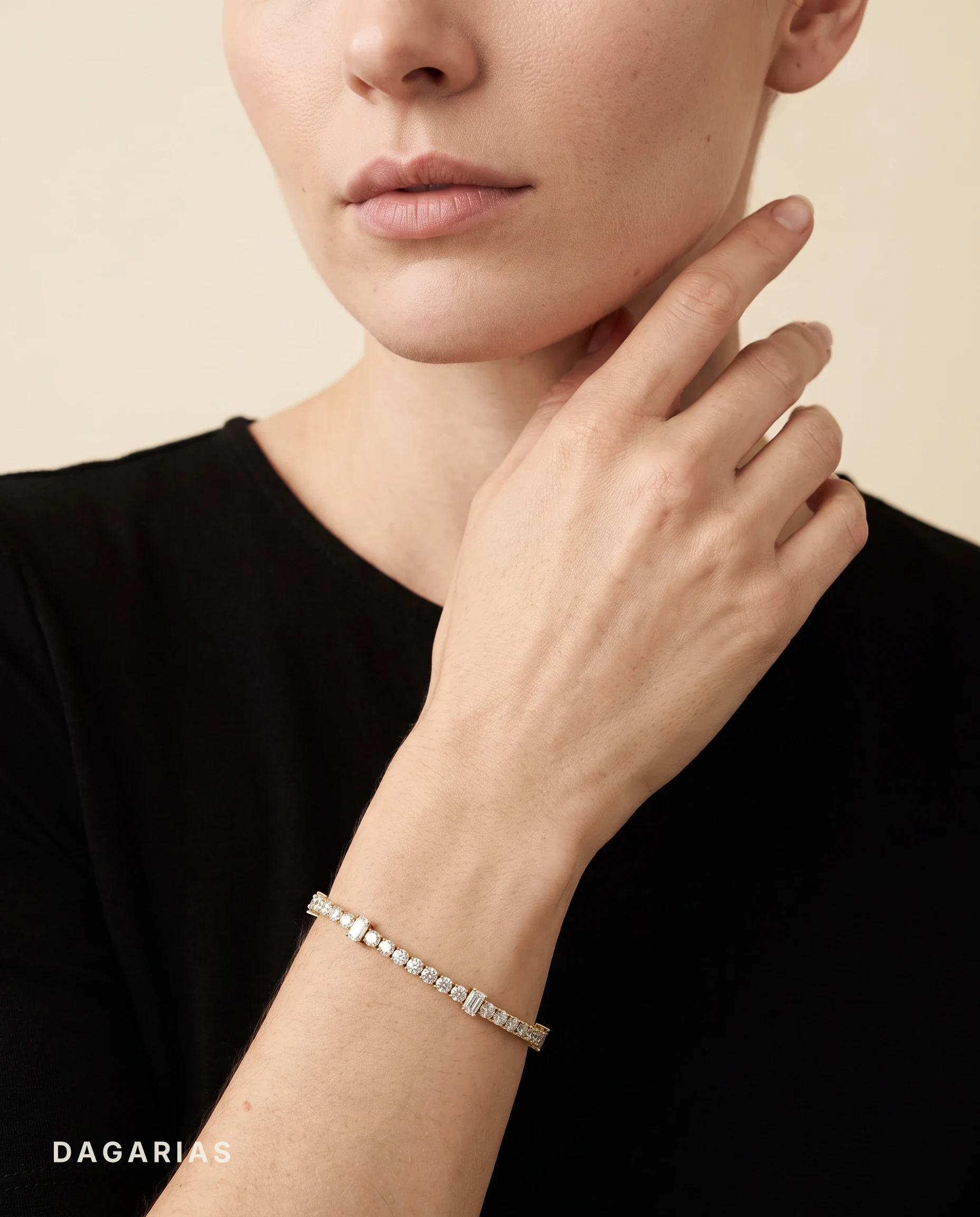 Aurelia, Round and Emerald Cut Tennis Bracelet in Yellow Gold, round, worn