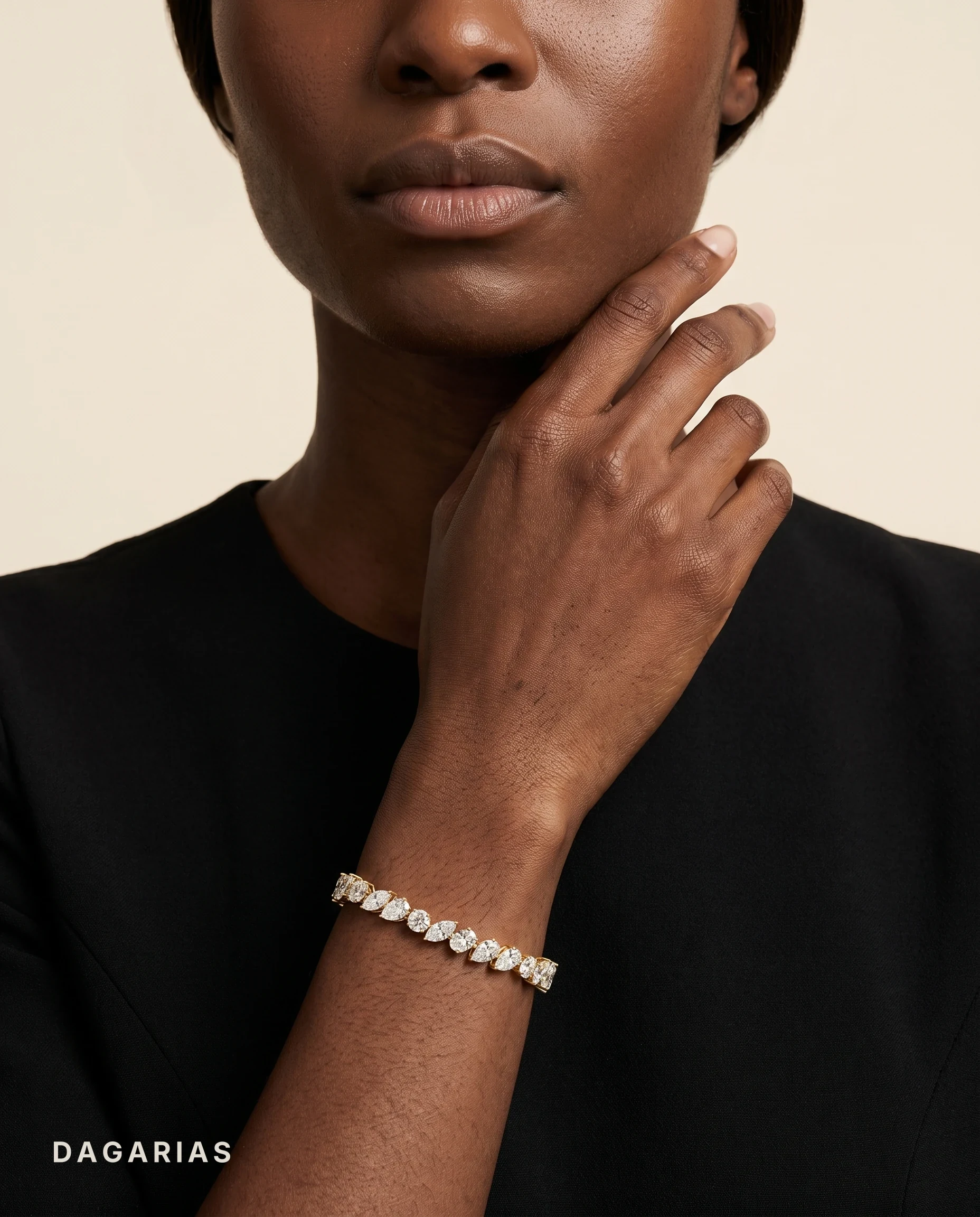 Ottilie, Mixed Cut Slanted Tennis Bracelet in Yellow Gold, mixed, worn