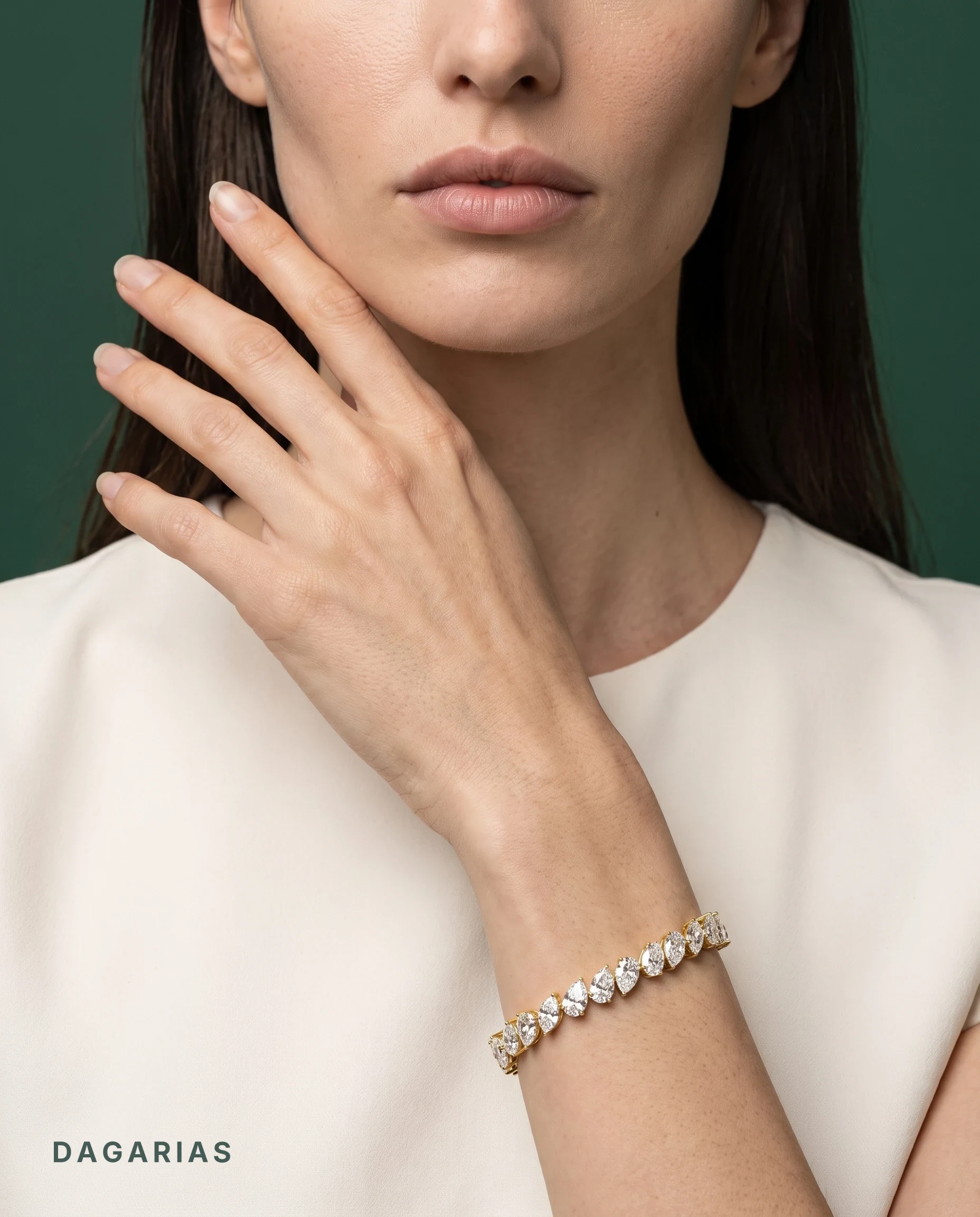 Isadora, Marquise, Pear and Oval Slanted Tennis Bracelet in Yellow Gold, mixed, worn