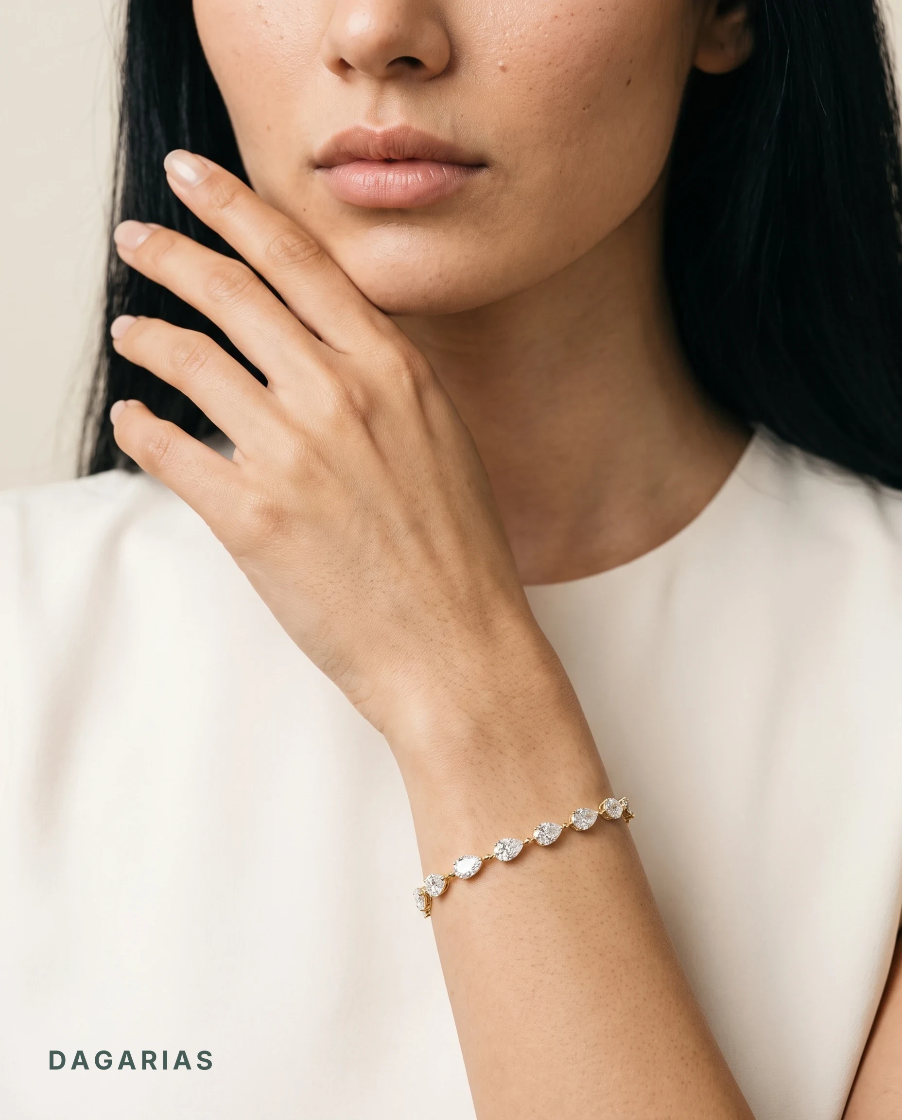 Josephine, Chain Bracelet with Pear Stations in Yellow Gold, pear, worn