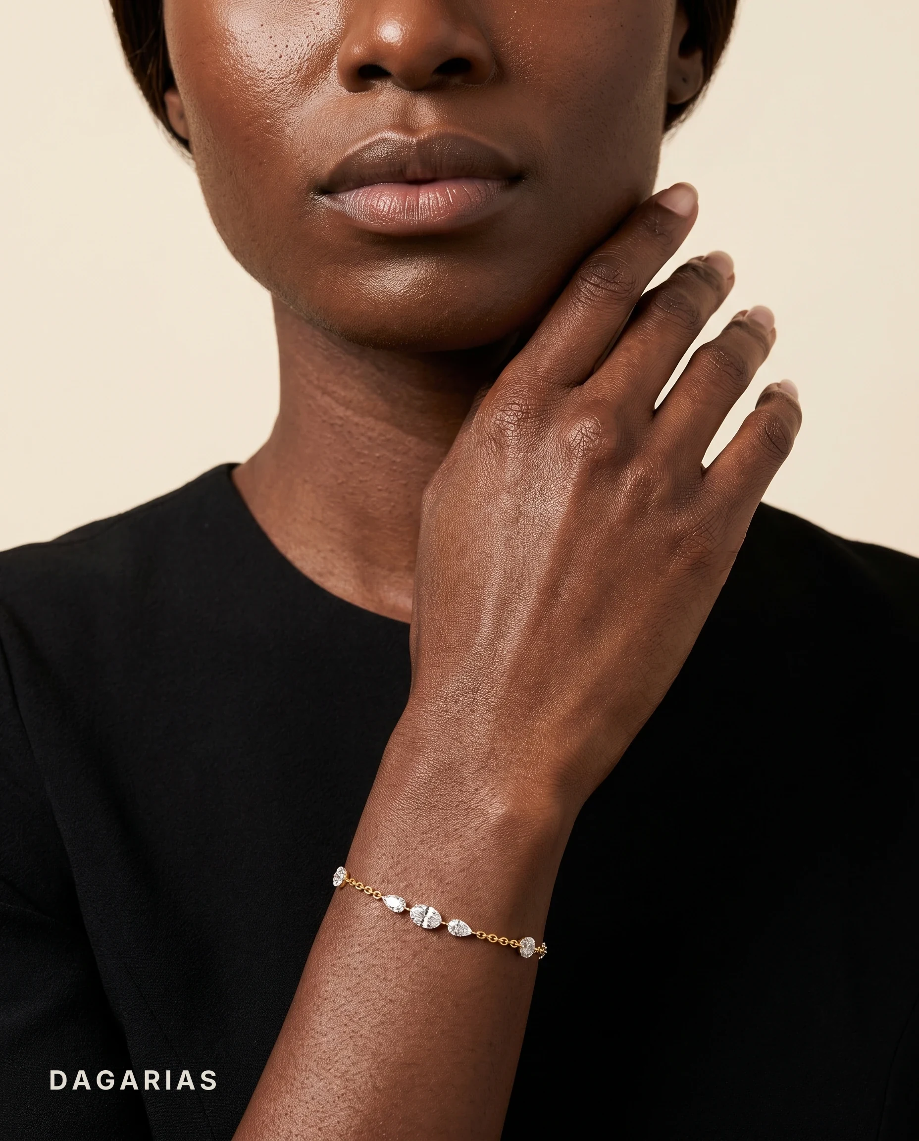 Evangeline, Chain Bracelet with Oval and Pear Stations in Yellow Gold, mixed, worn