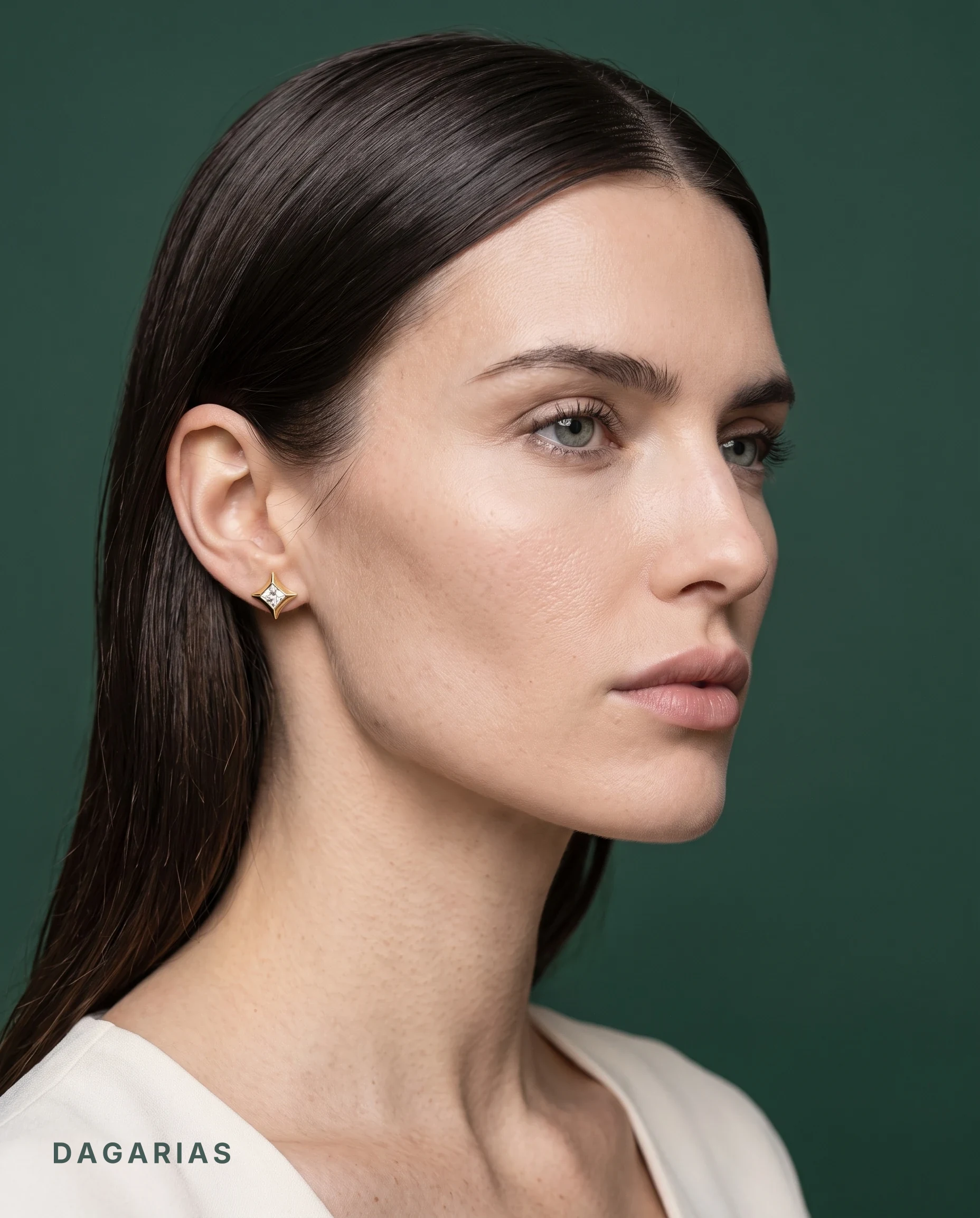Vivienne, Princess Studs in a Star Setting in Yellow Gold, princess, worn