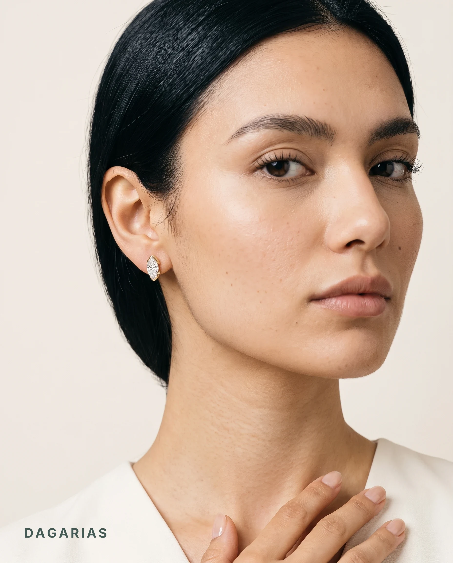 Arabella, Marquise Studs in Yellow Gold, marquise, worn