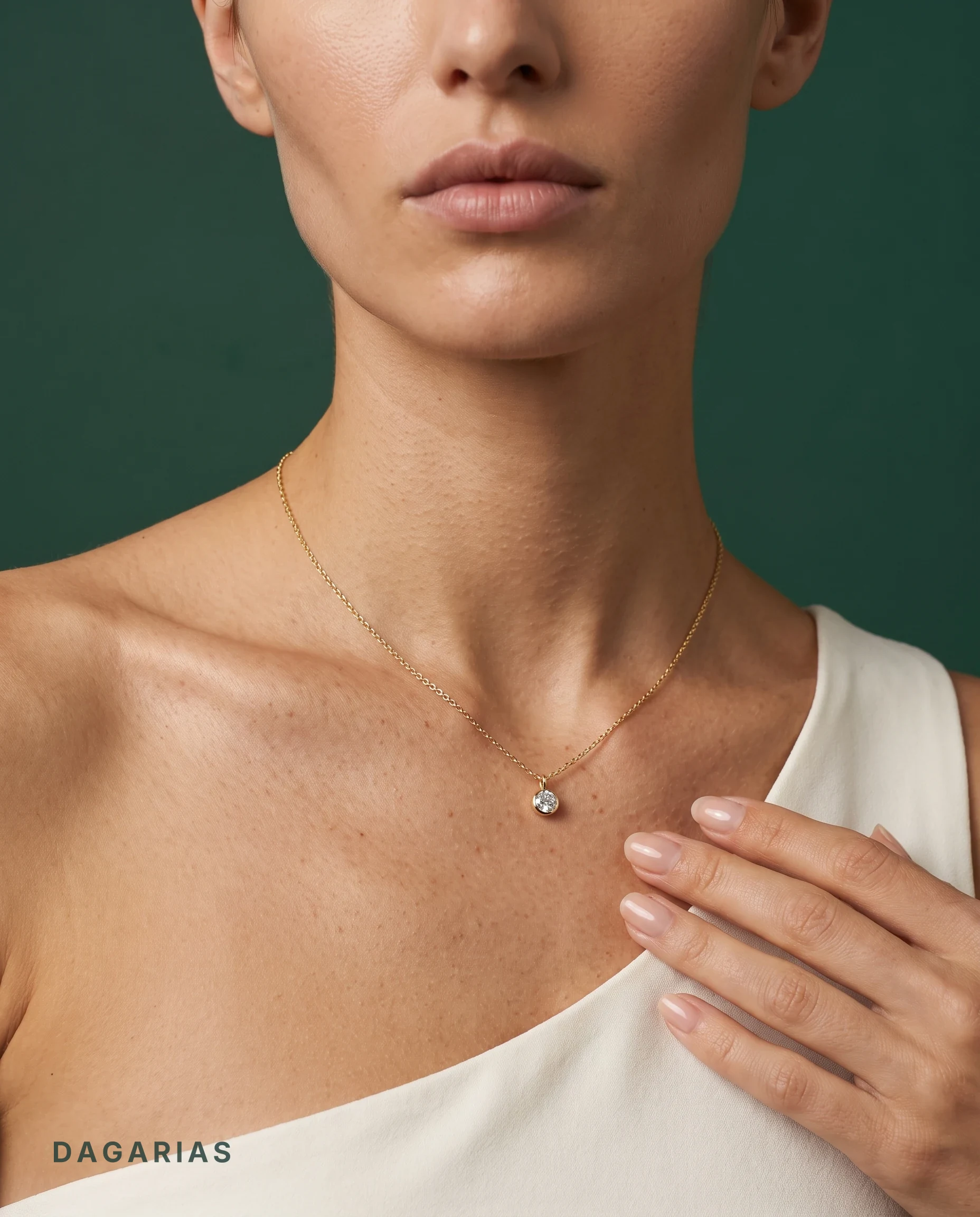 Delphine, Small Round Solitaire Necklace in Yellow Gold, round, worn