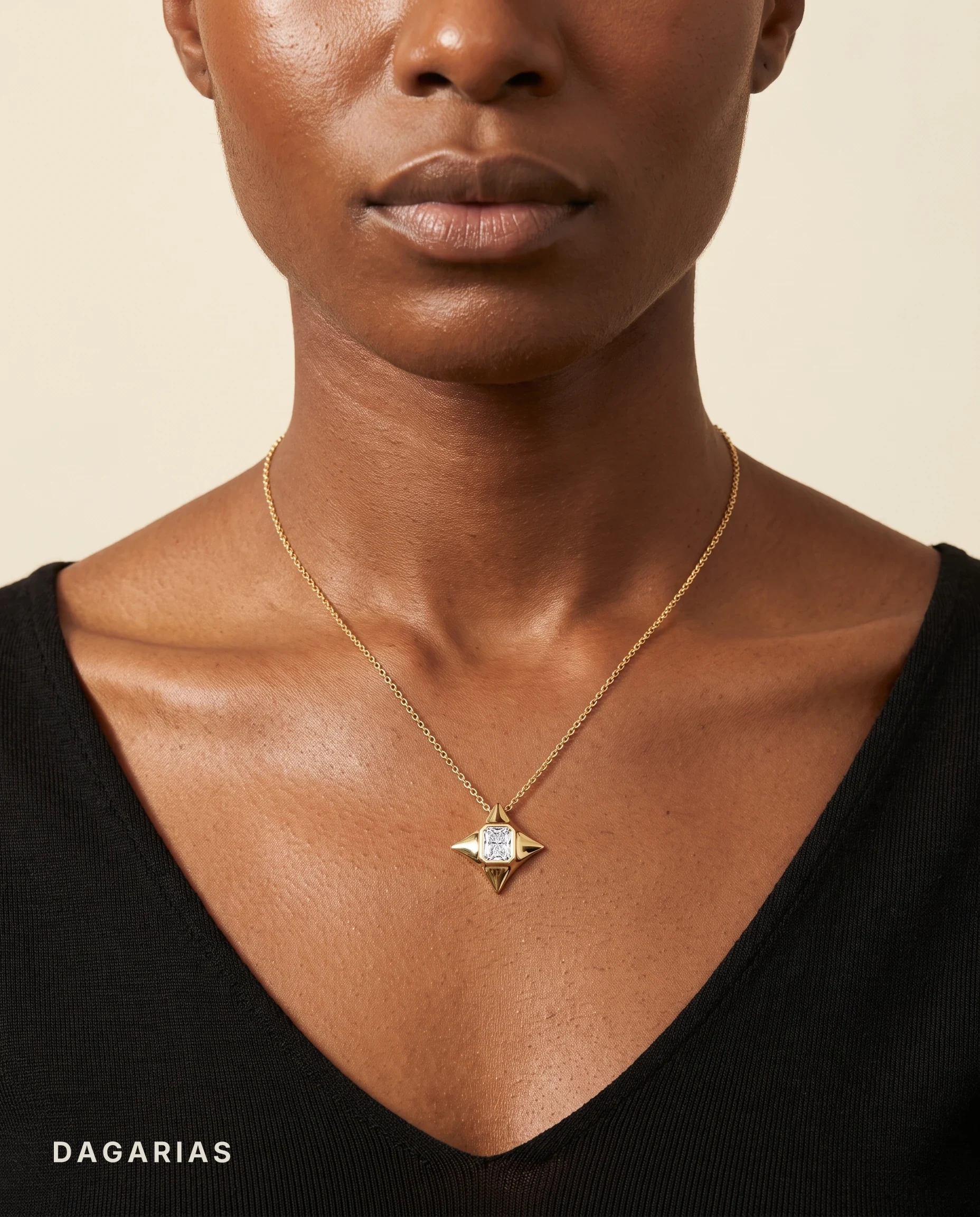 Penelope, Radiant Star Pendant in Yellow Gold, radiant, worn