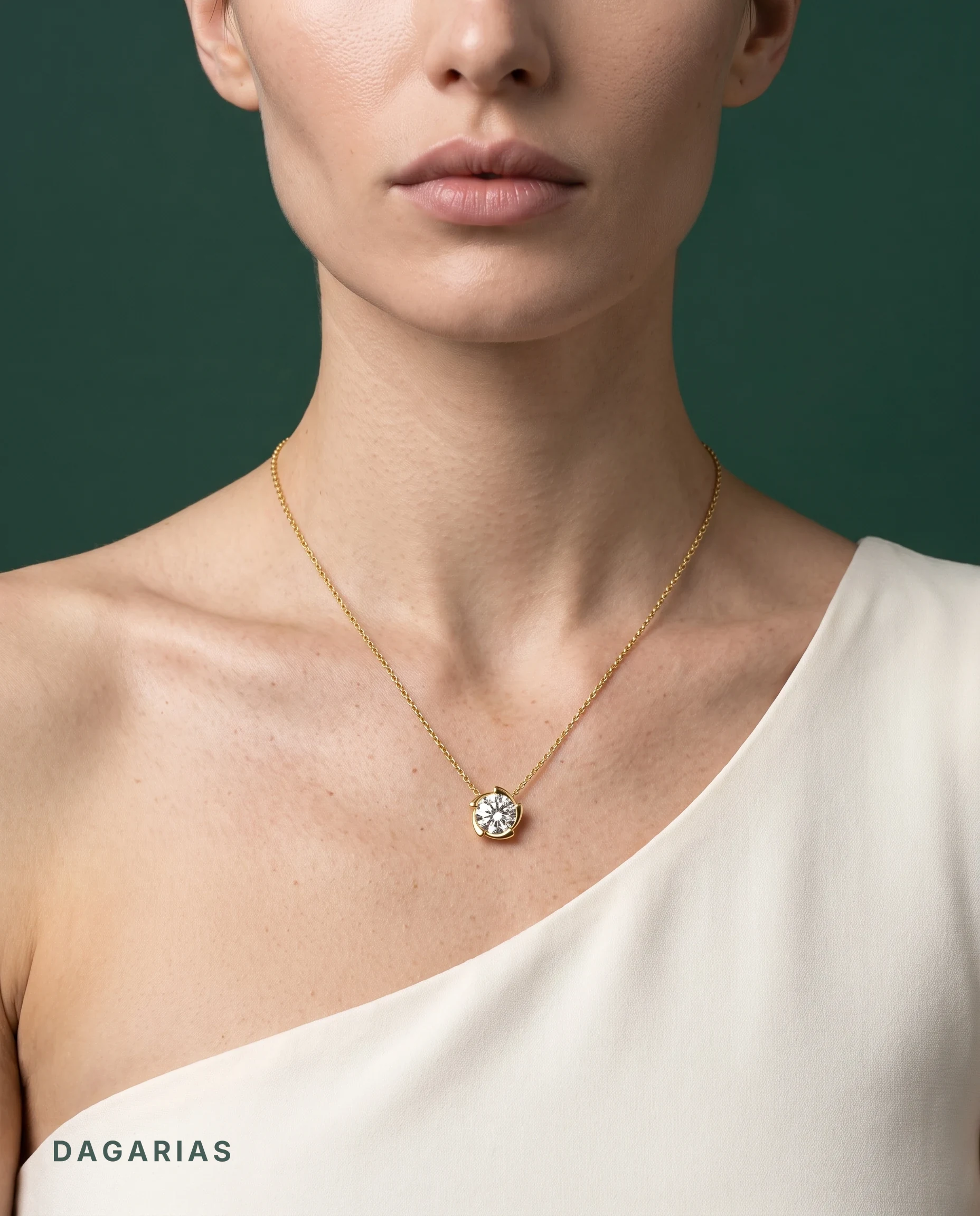 Rosamund, Round Swirl Bezel Pendant in Yellow Gold, round, worn