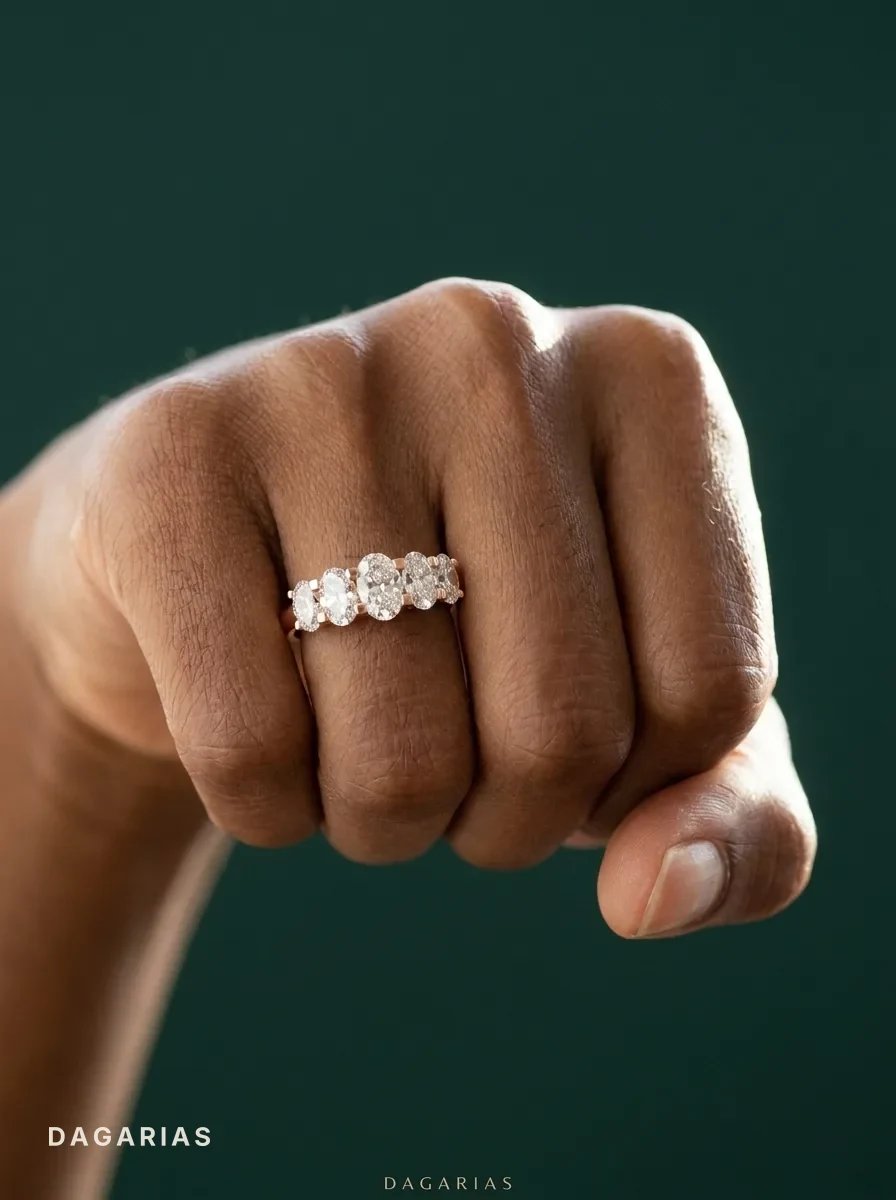 Dove, Seven-Stone Graduated Oval Band in Rose Gold, oval, worn