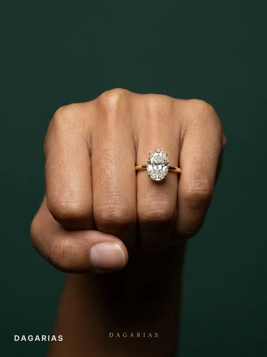 Finch, Oval Hidden-Halo Solitaire in Yellow Gold, oval, worn