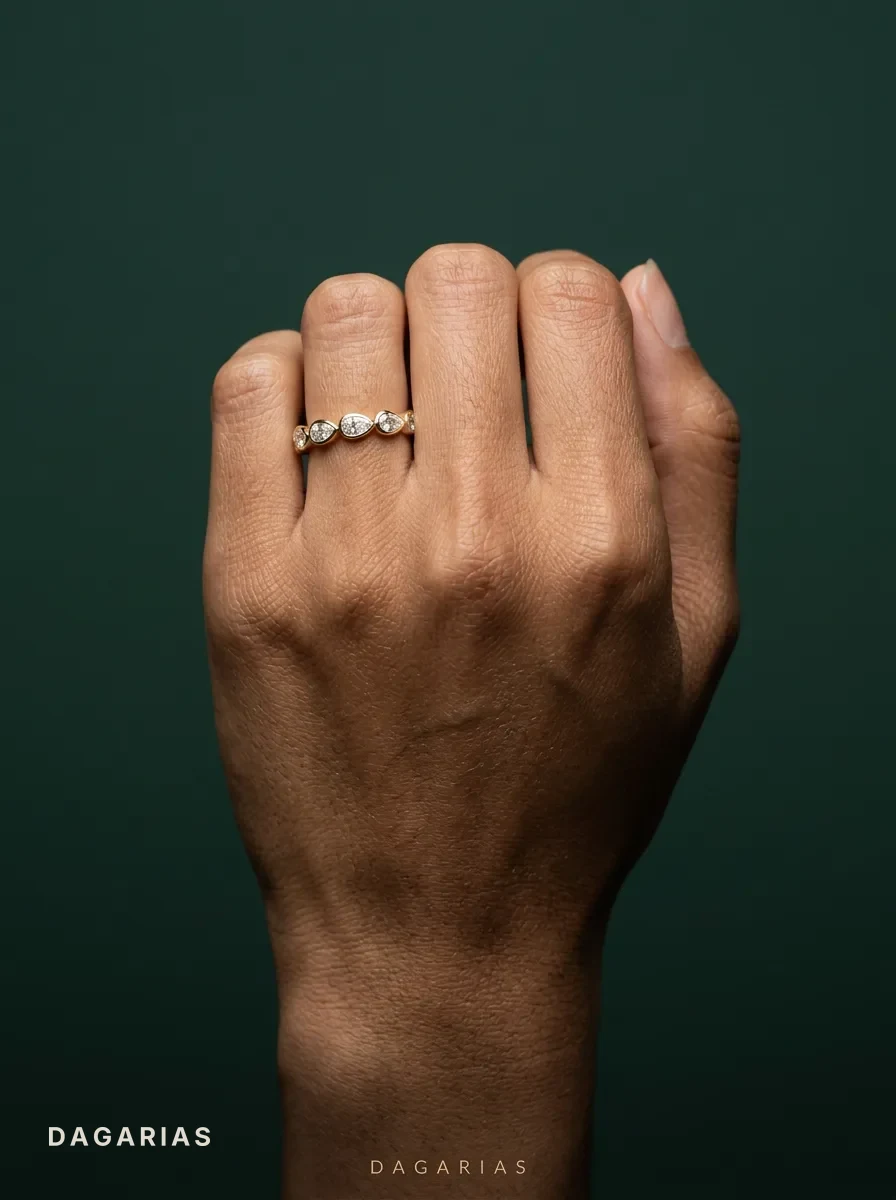 Comet, Pear Bezel Band in Yellow Gold, pear, worn