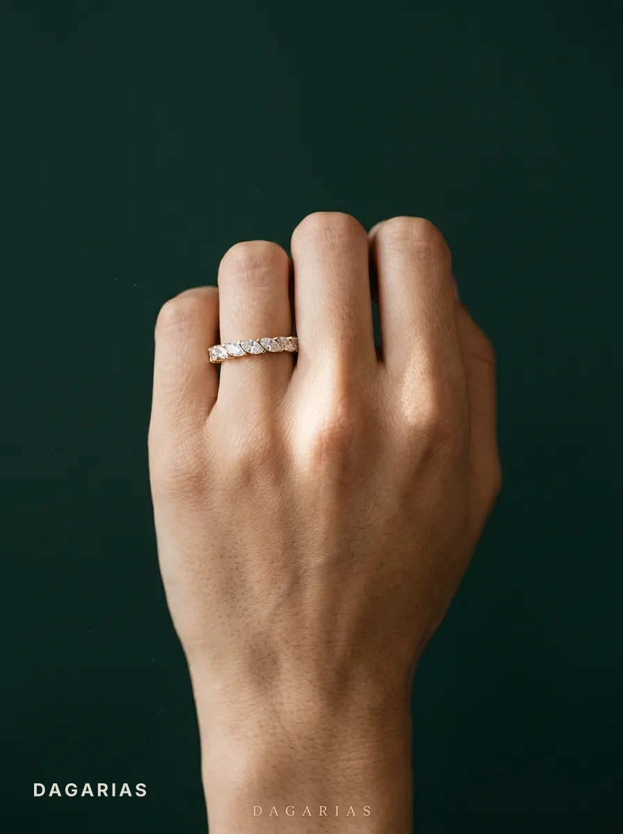 Aspen, Marquise Tip-to-Tip Band in Yellow Gold, marquise, worn
