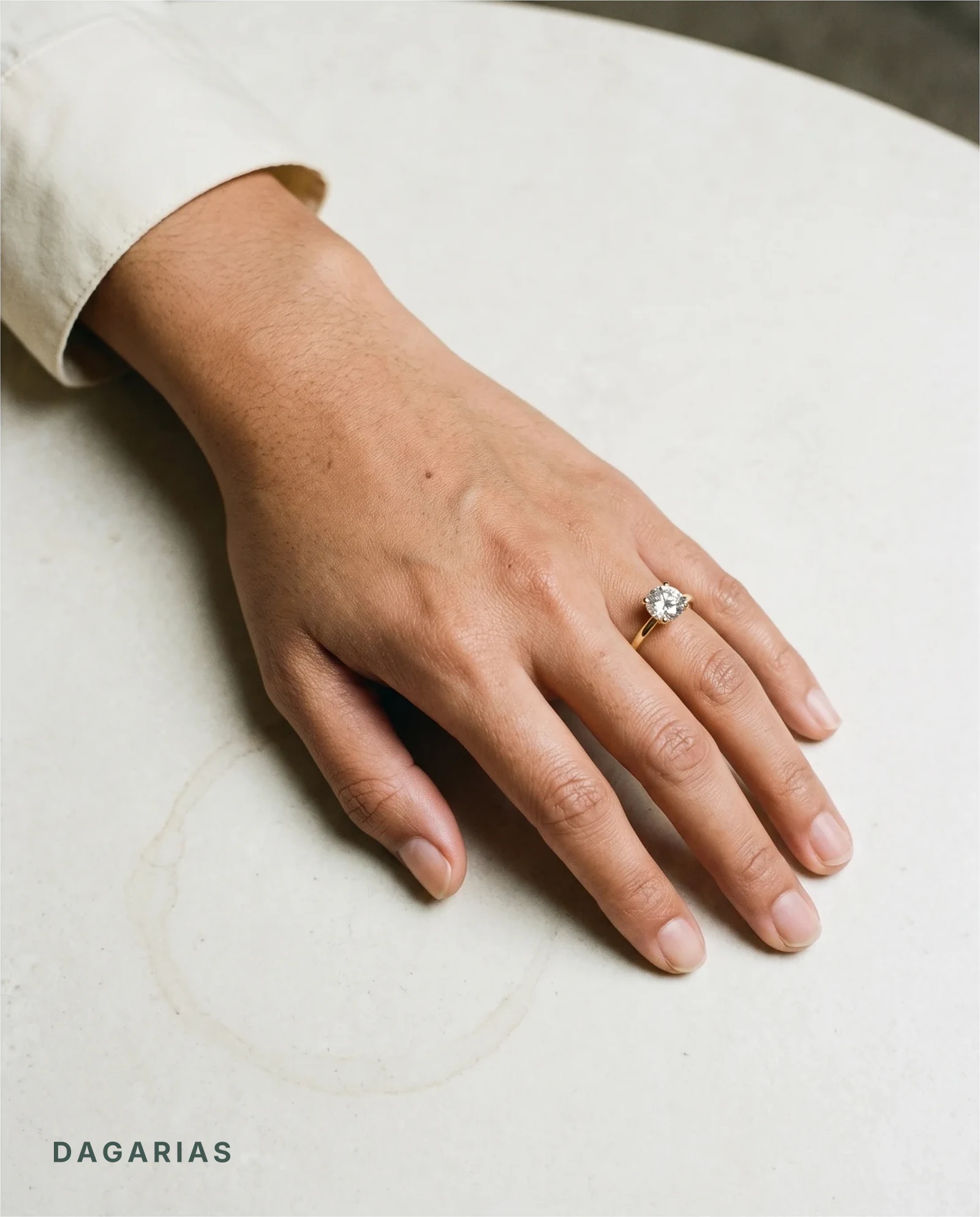 Catherina, Four Prong Round Solitaire, Hidden Halo in Yellow Gold, round, worn