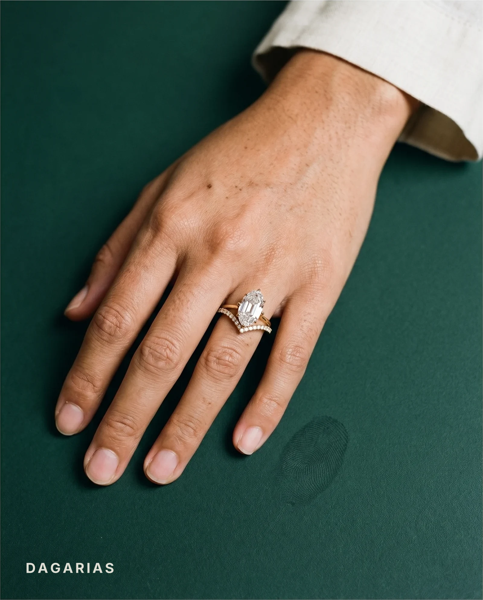 Cedar, Six Prong Step-cut Oval Solitaire, Pavé Band in Yellow Gold, oval, worn