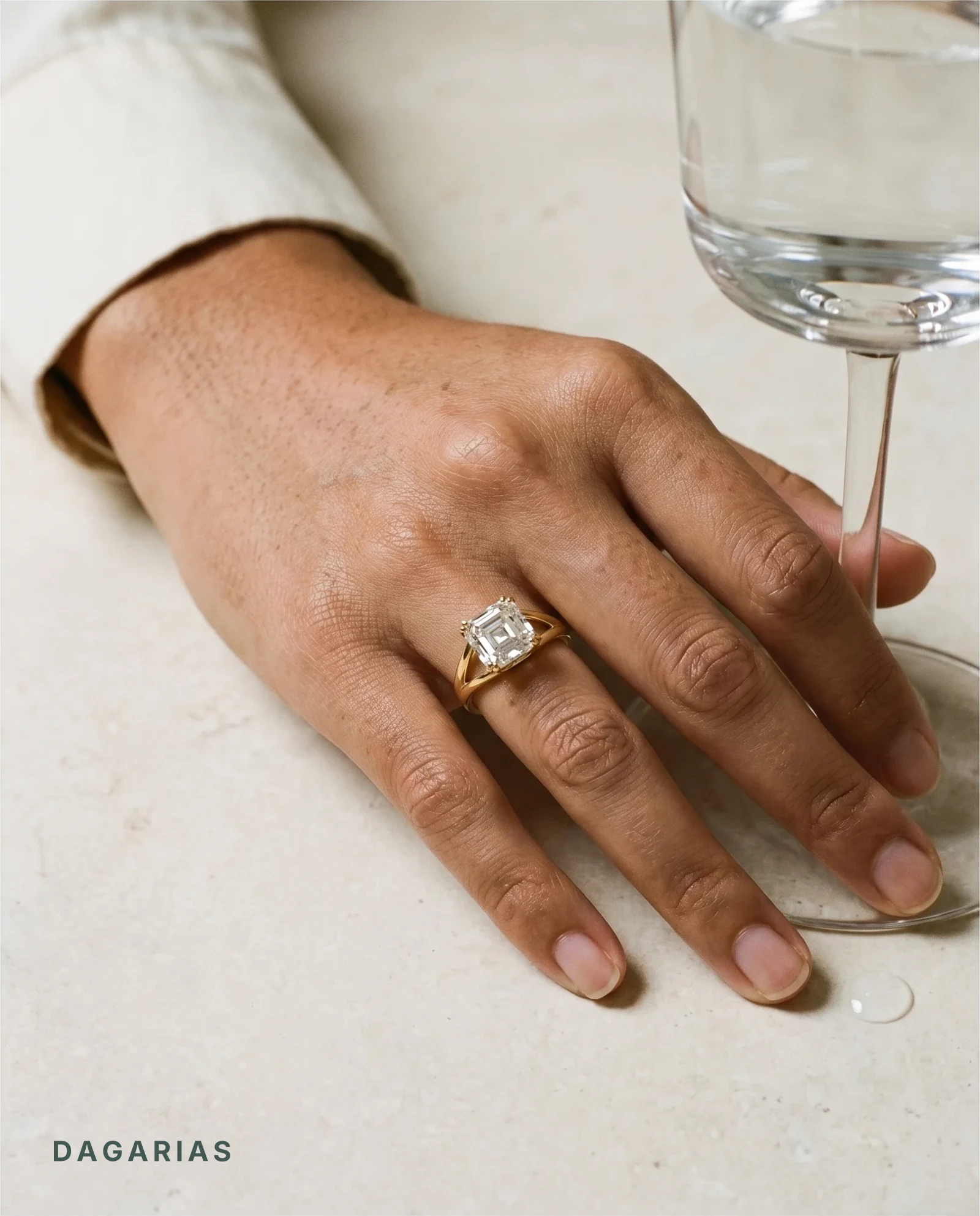 Pier, Double Claw Asscher Solitaire, Split Shank in Yellow Gold, asscher, worn