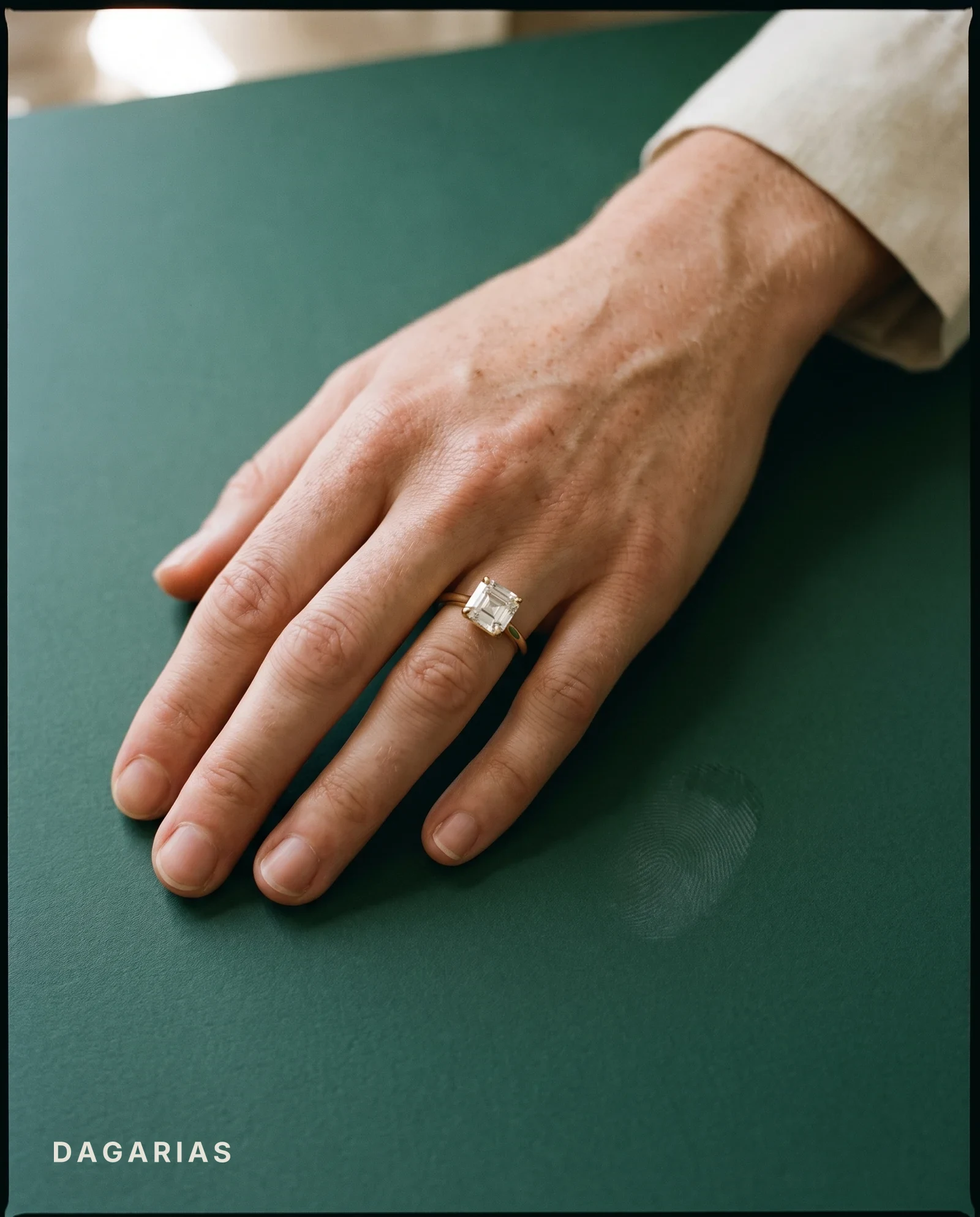 Rook, Four Prong Asscher Solitaire, Open Cathedral Band in Yellow Gold, asscher, worn