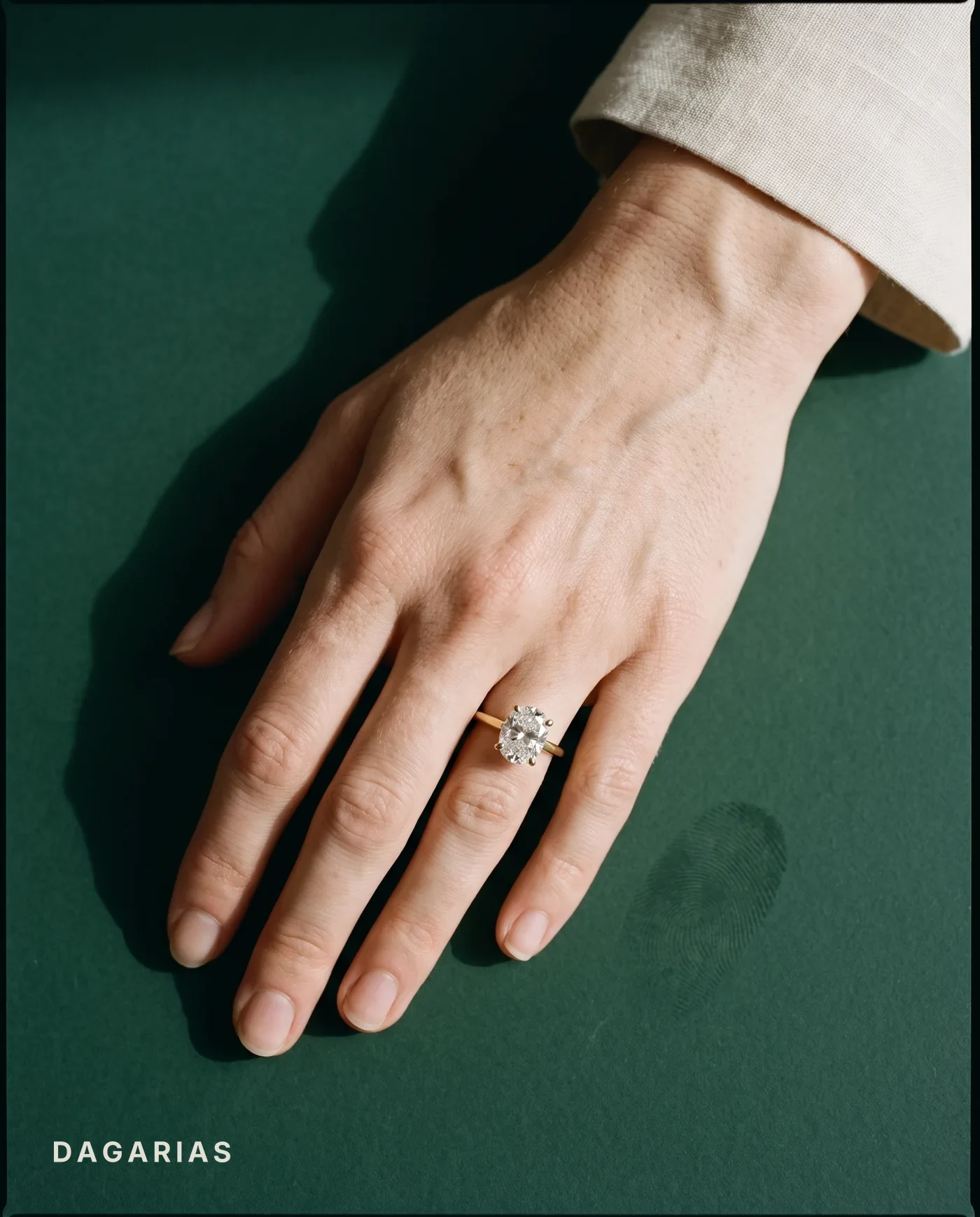 Folio, Double Claw Cushion Solitaire in Yellow Gold, cushion, worn
