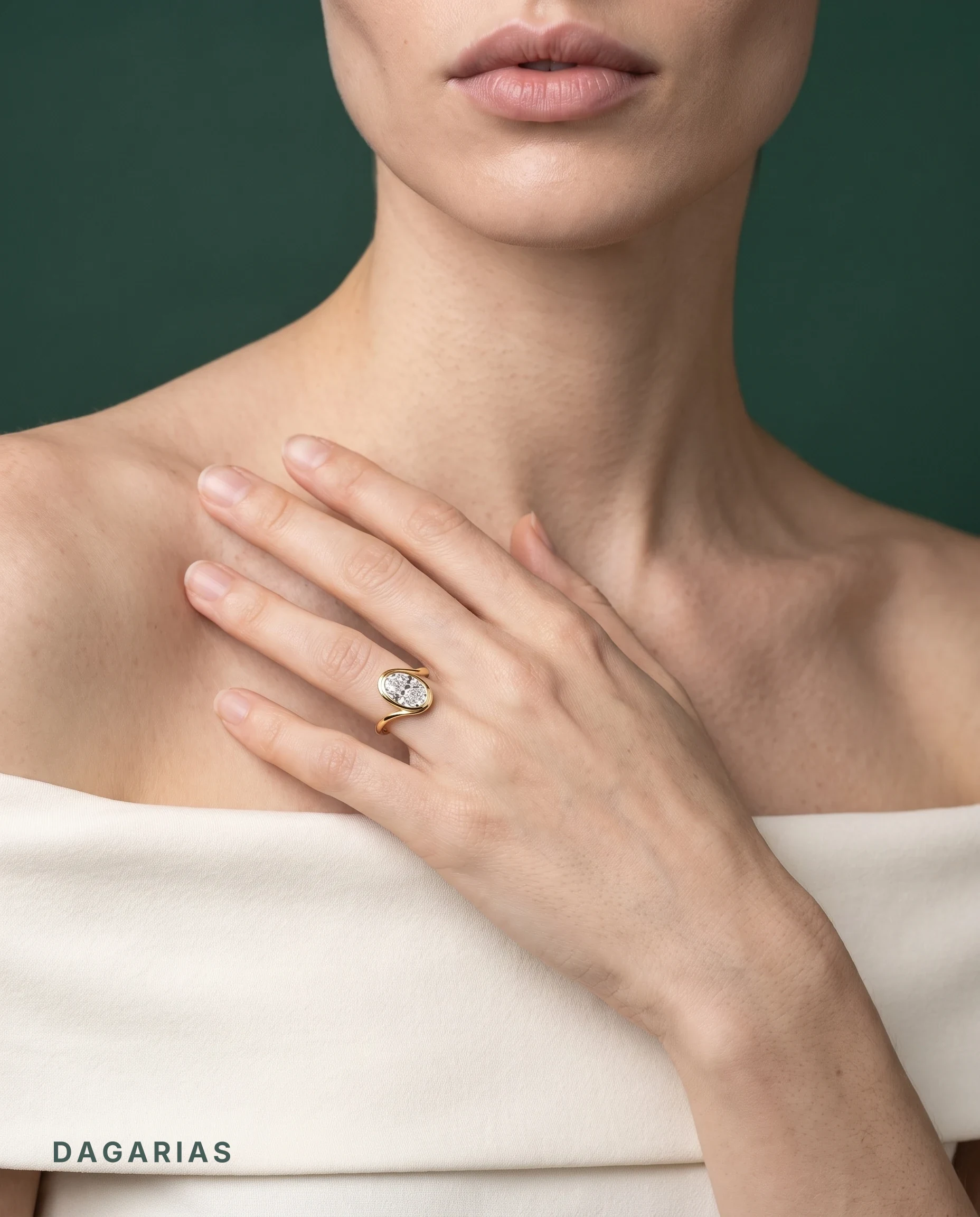 Daphne, Oval Bezel, Bypass Band in Yellow Gold, oval, worn