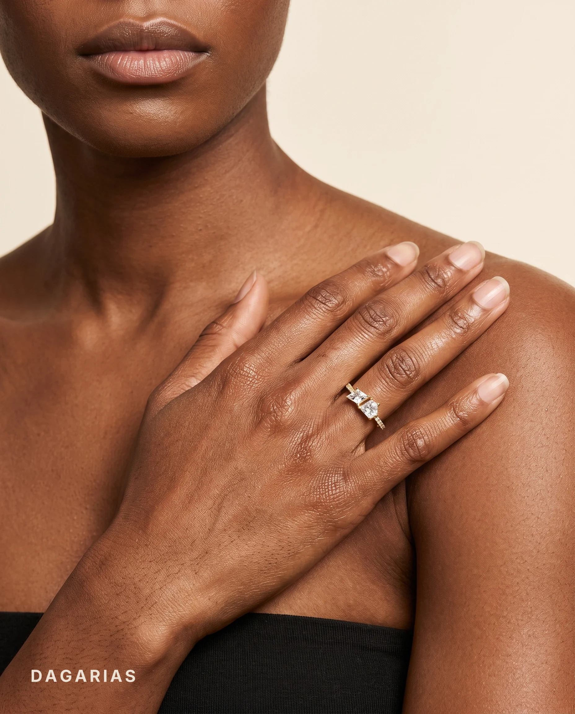 Oriana, Small Toi et Moi, Pavé Band in Yellow Gold, mixed, worn