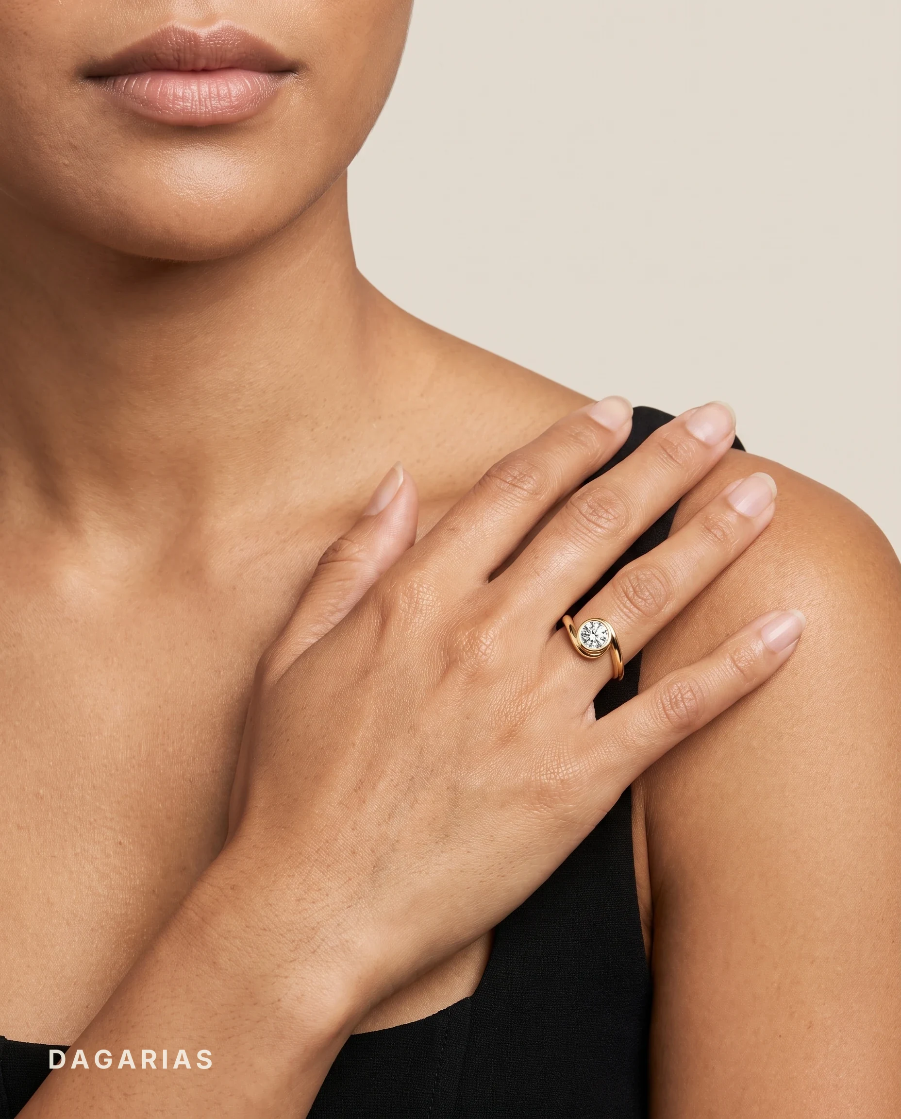 Zelie, Round Bezel, Bypass Band in Yellow Gold, round, worn