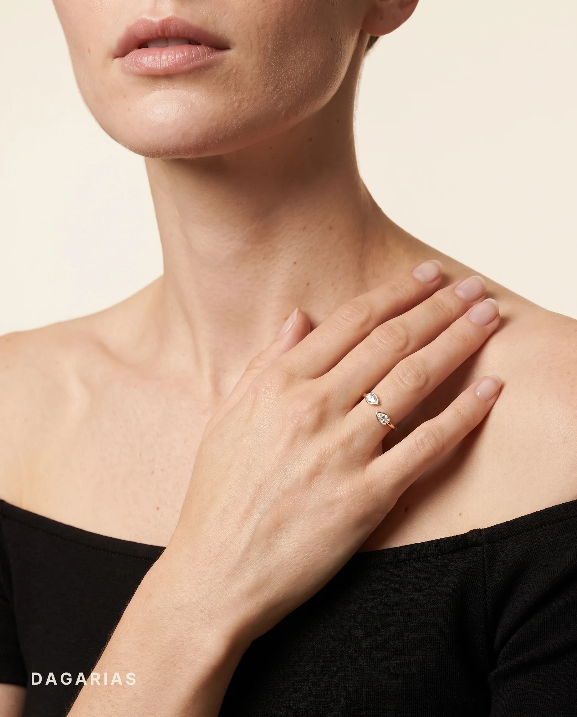Calliope, Open Ring with Two Pears in Yellow Gold, pear, worn