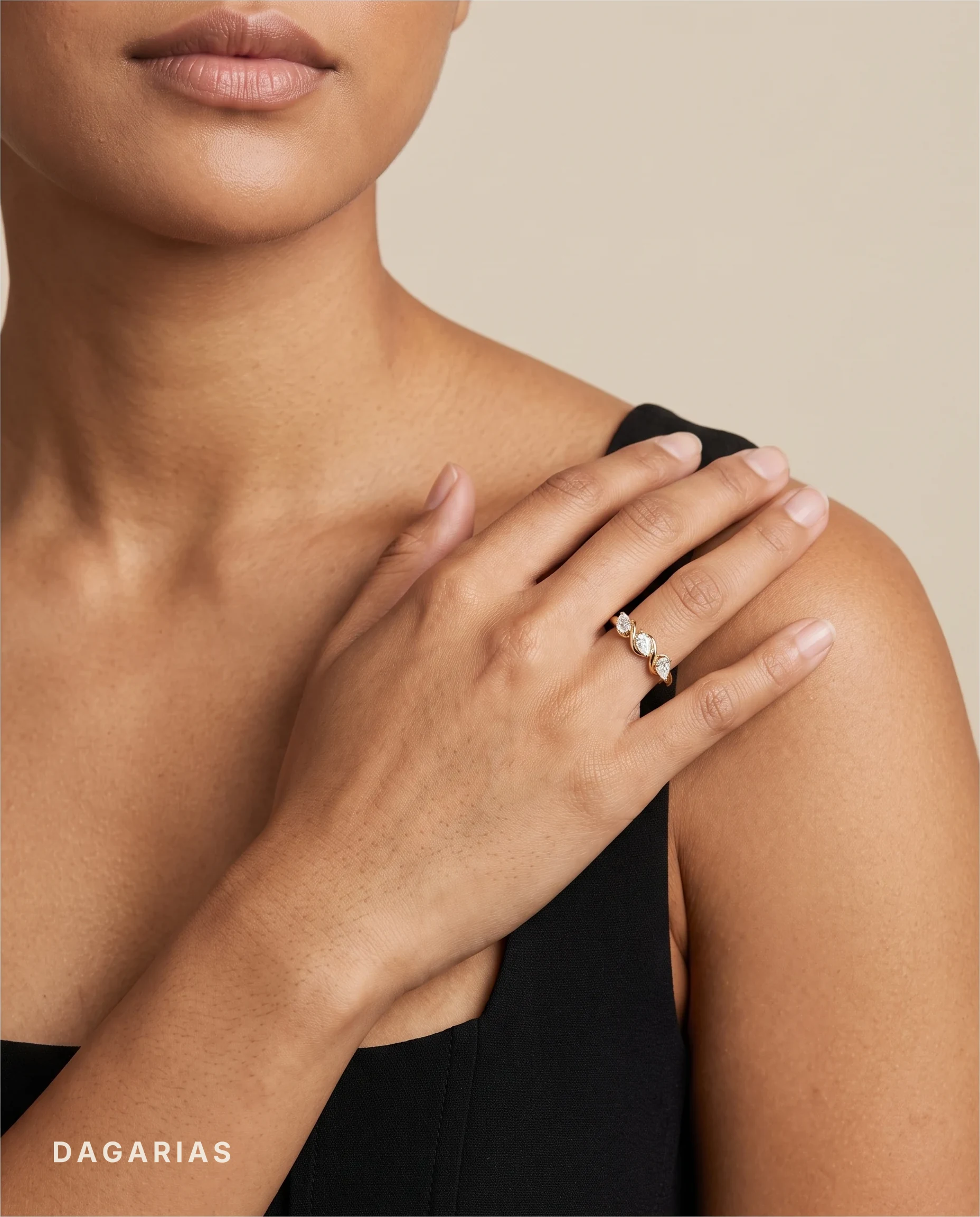 Rosetta, Four Pear Band, Set Between Curves in Yellow Gold, pear, worn