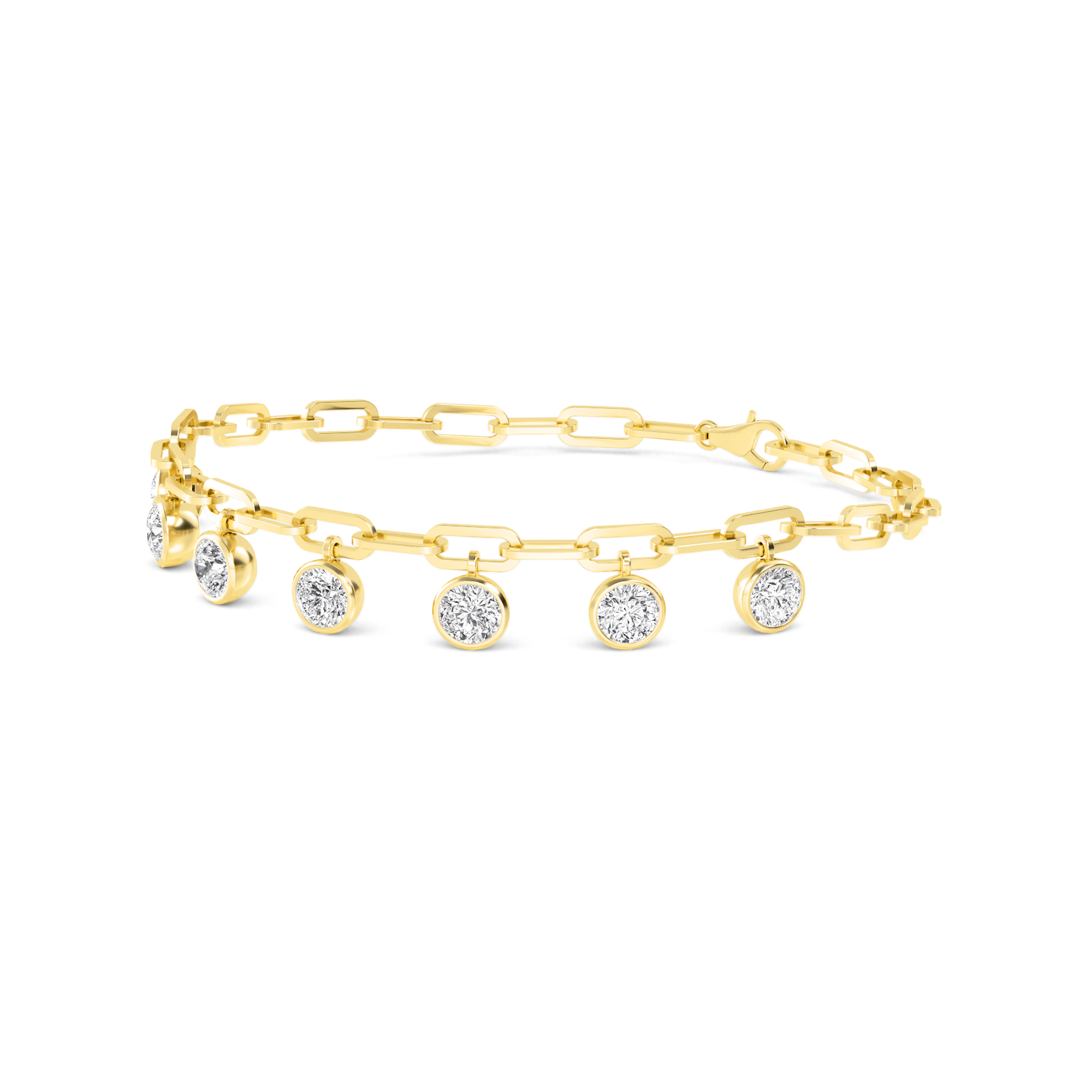 Letter Round, Round Drop Paperclip Bracelet in Yellow Gold, round, studio photo, alternate view