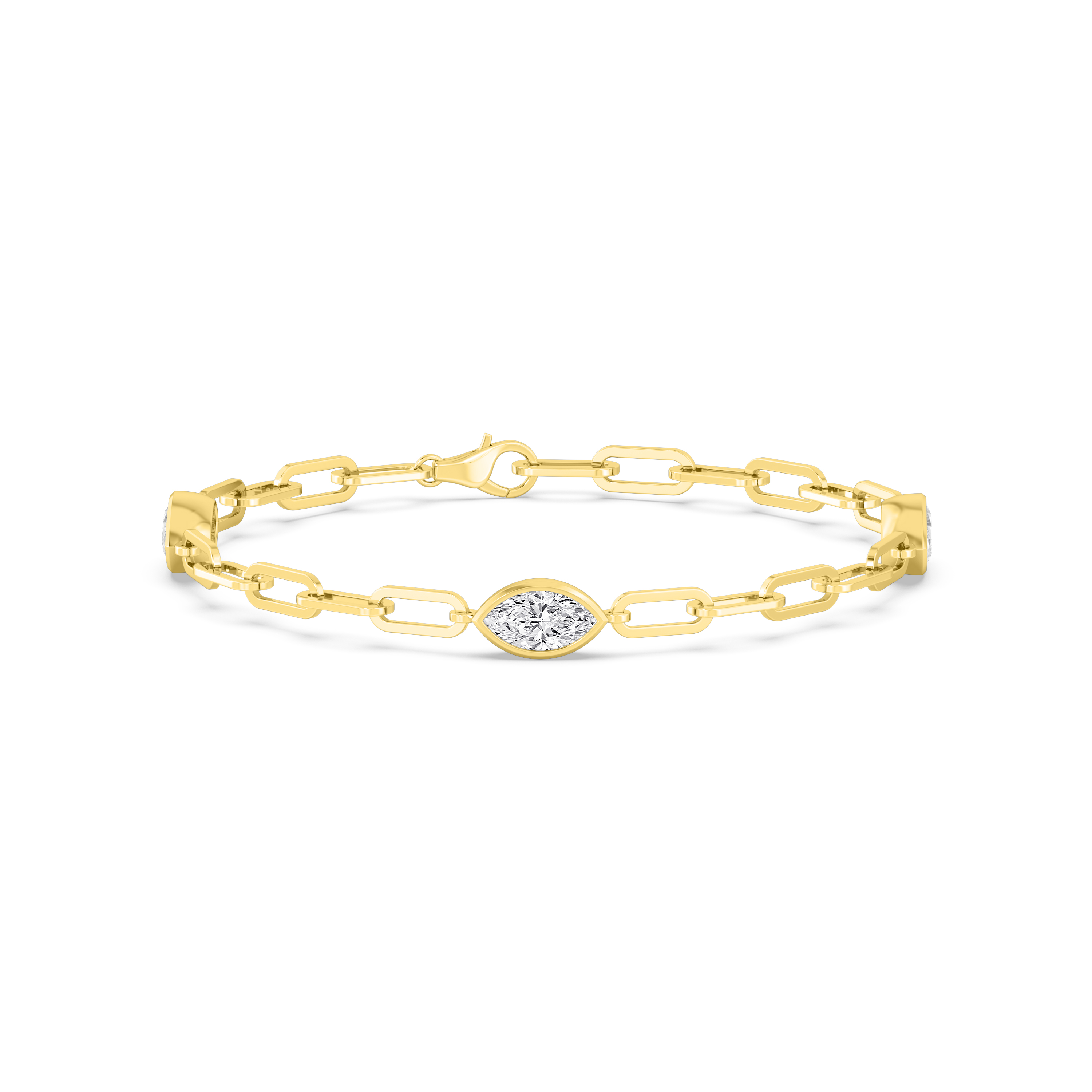 Letter Marquise, Marquise Paperclip Bracelet in Yellow Gold, marquise, studio photo