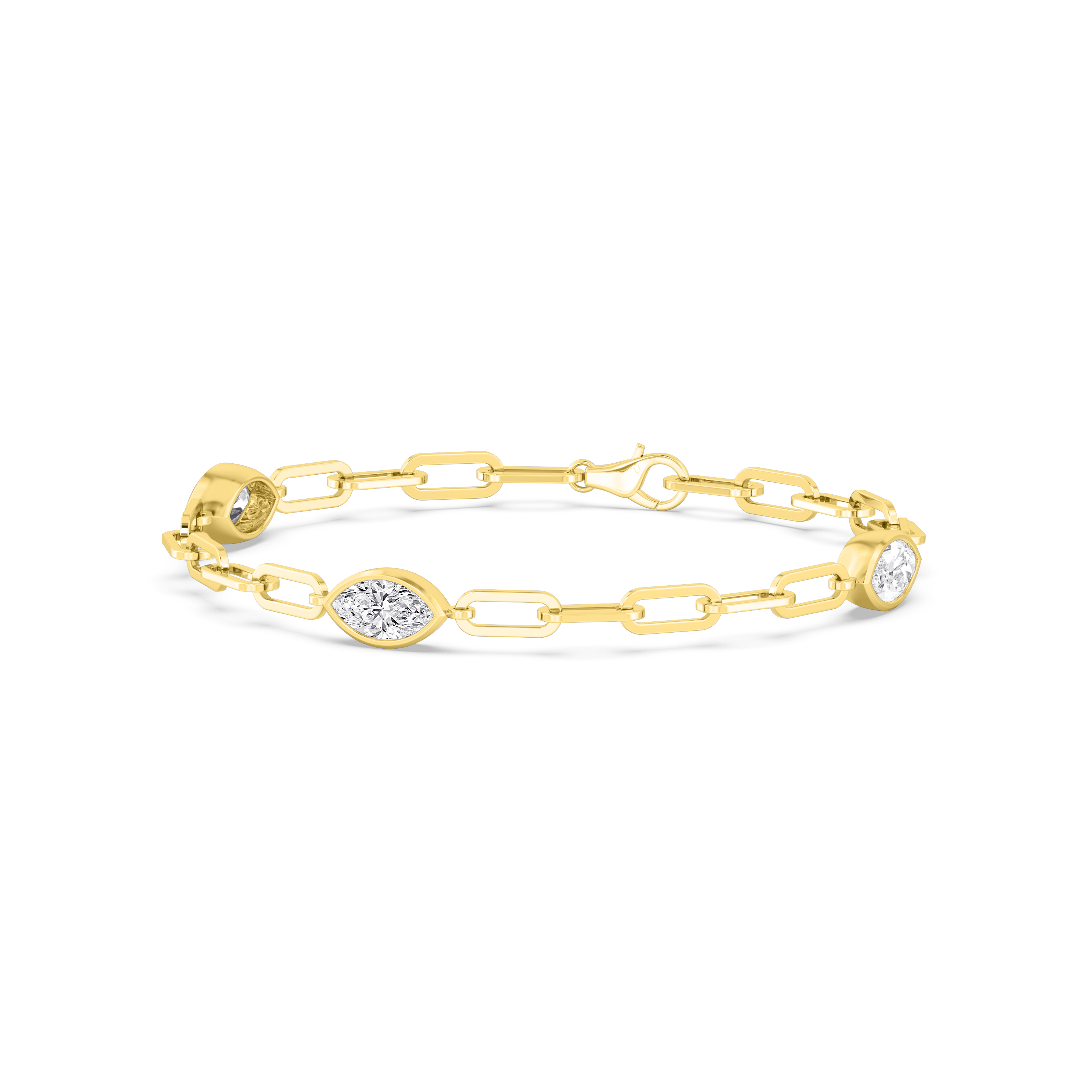 Letter Marquise, Marquise Paperclip Bracelet in Yellow Gold, marquise, studio photo, alternate view