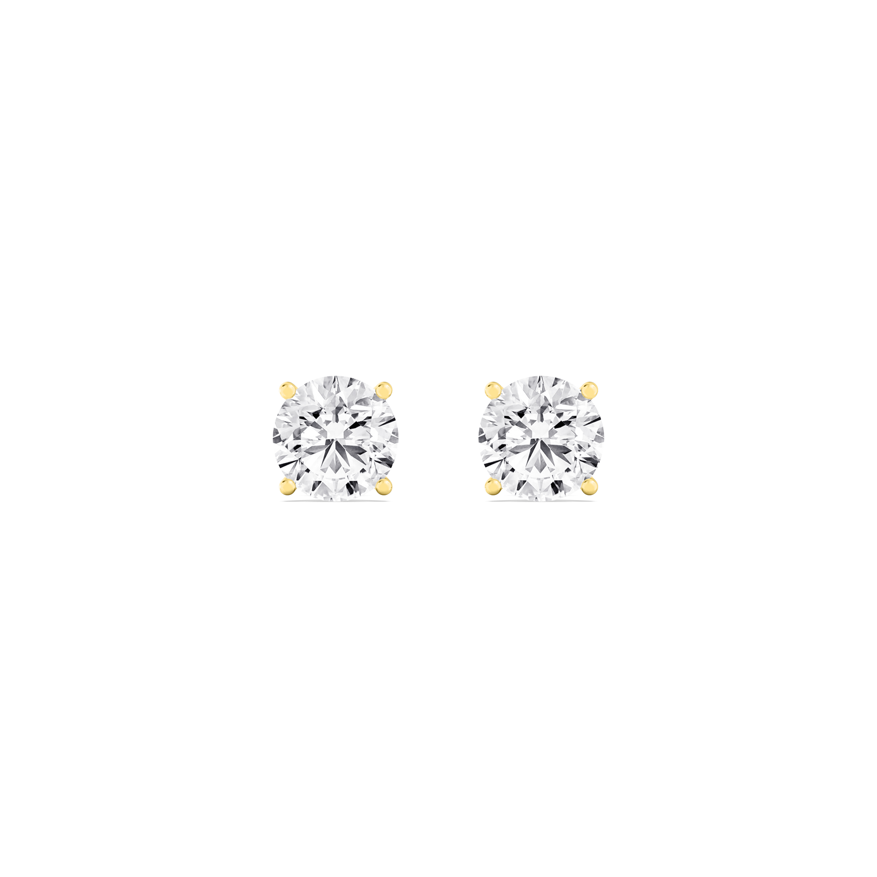 Dew, Four-Prong Lab-Grown Diamond Studs in Yellow Gold, round, plain background