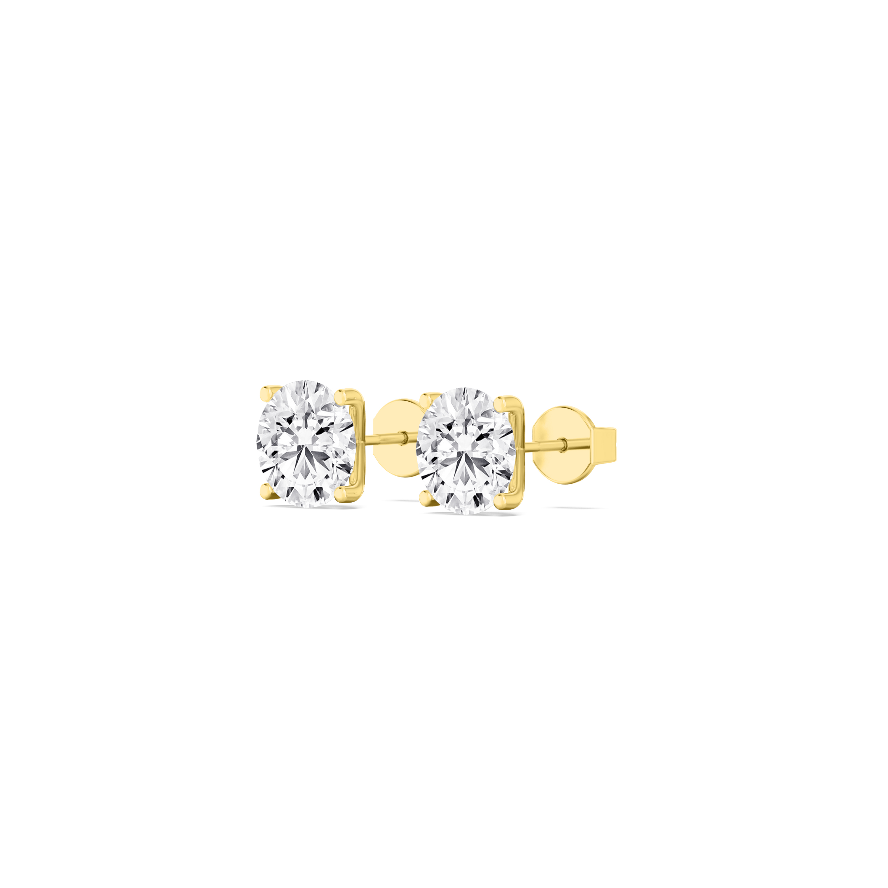 Dew, Four-Prong Lab-Grown Diamond Studs in Yellow Gold, round, plain background, alternate view