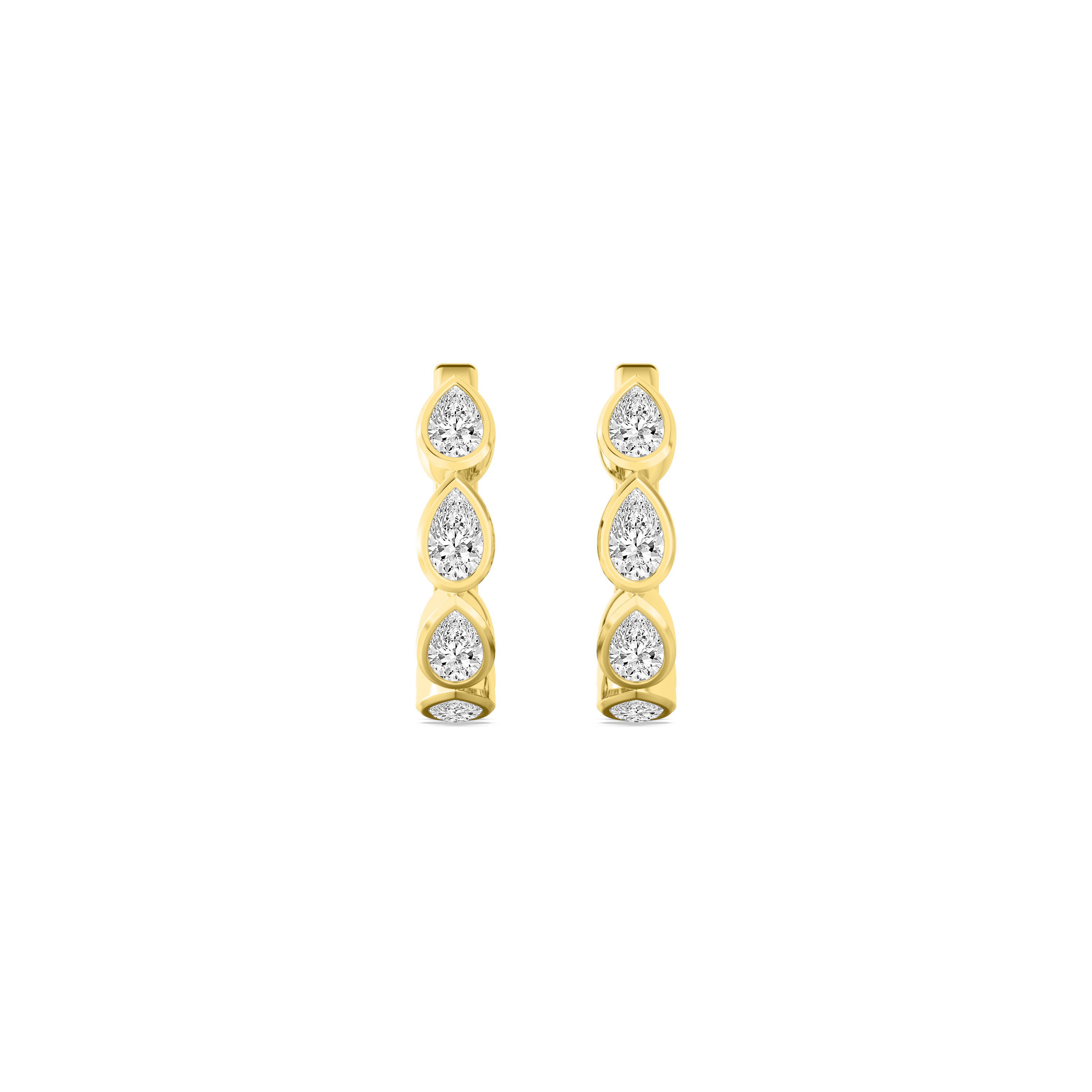 Lagoon, Pear Bezel Hoops in Yellow Gold, pear, plain background