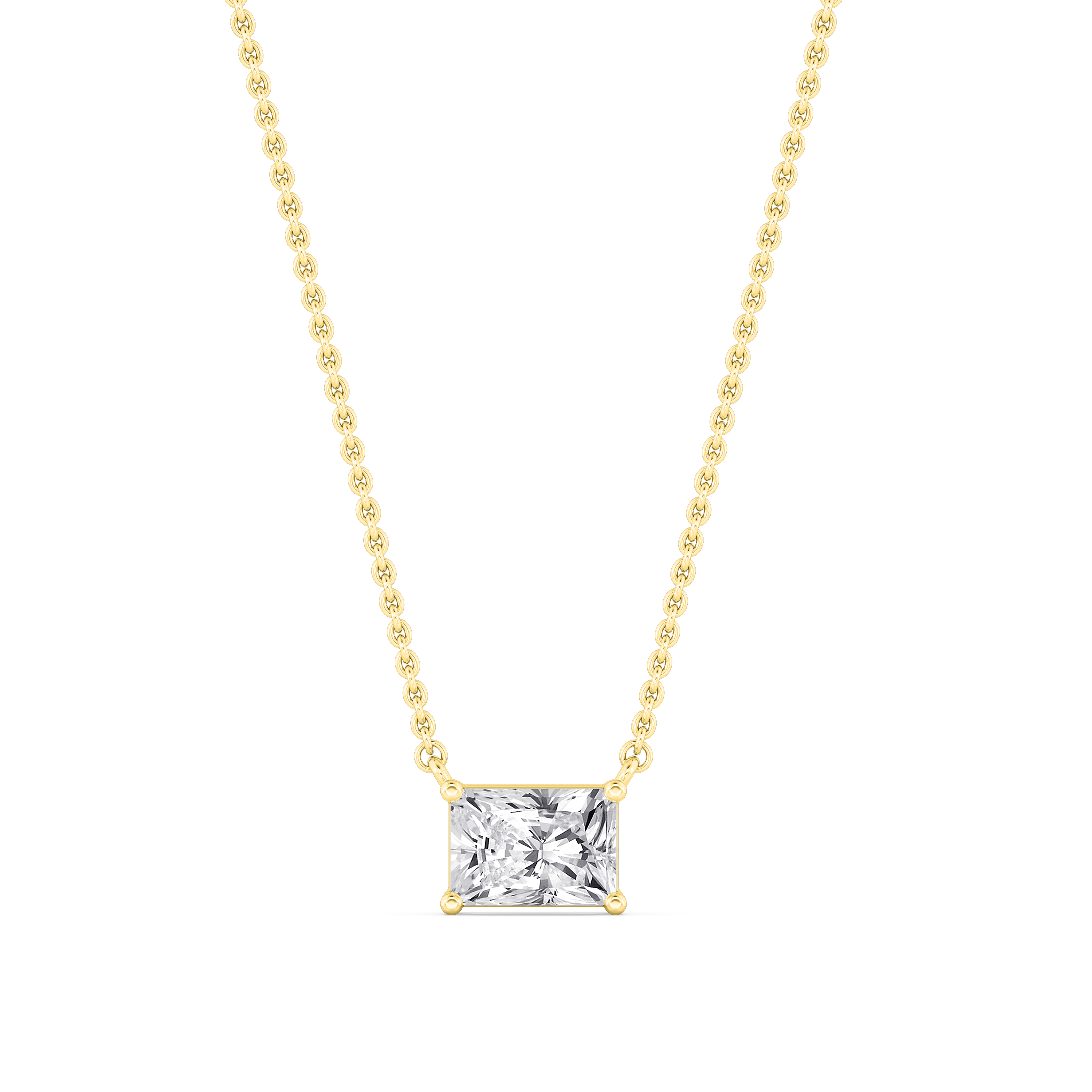 Star Radiant, East-West Radiant Solitaire Pendant in Yellow Gold, radiant, studio photo