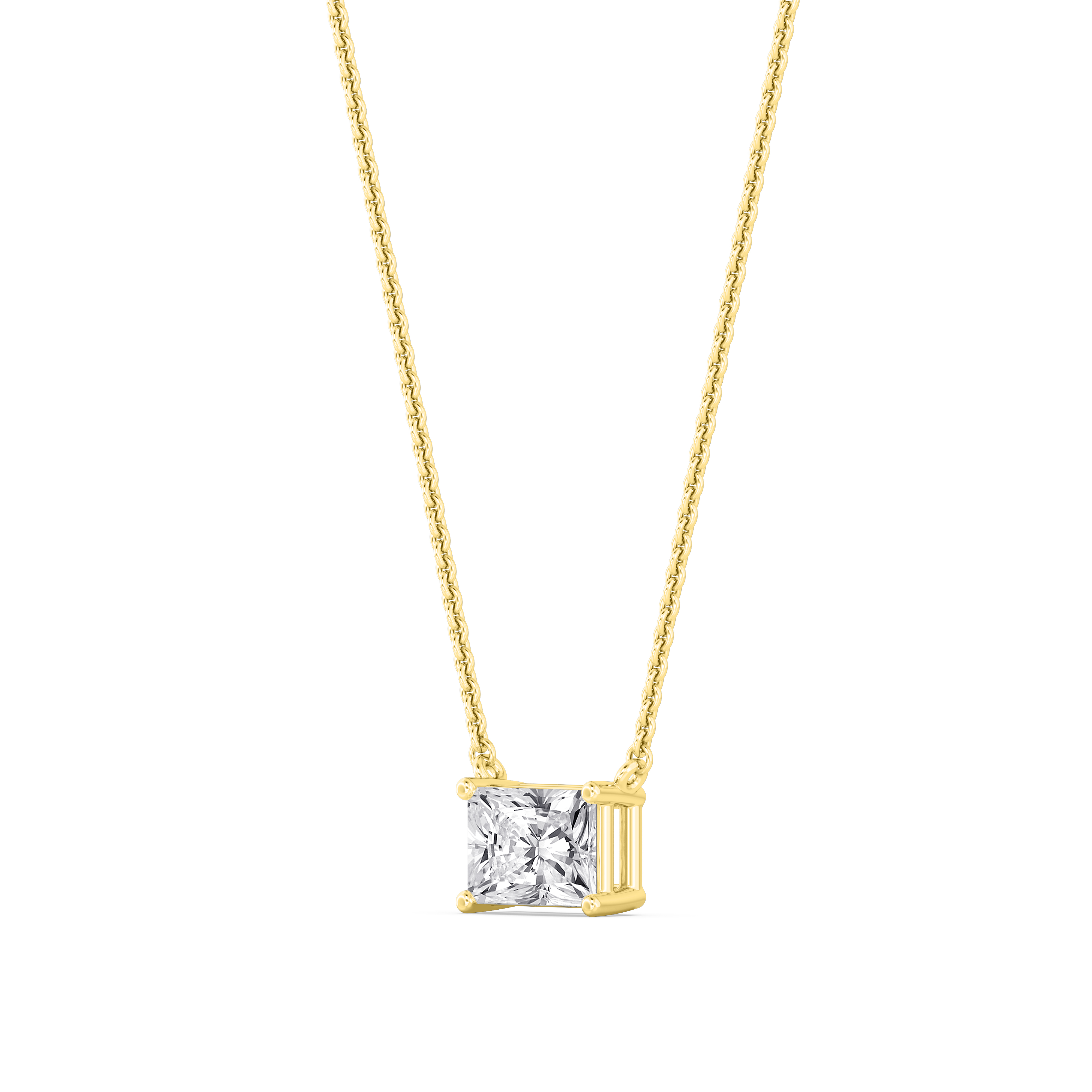Star Radiant, East-West Radiant Solitaire Pendant in Yellow Gold, radiant, studio photo, alternate view