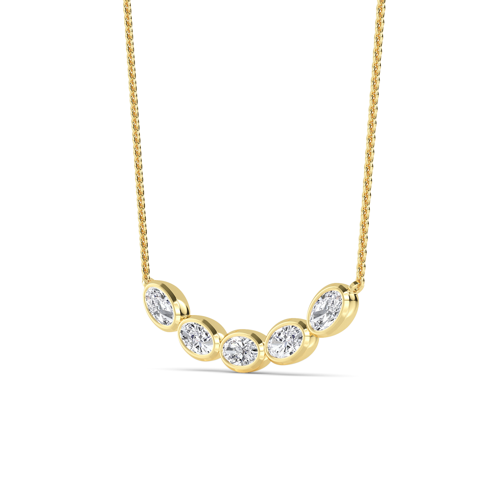 Arc, Curved Bar Pendant in Yellow Gold, oval, plain background, alternate view