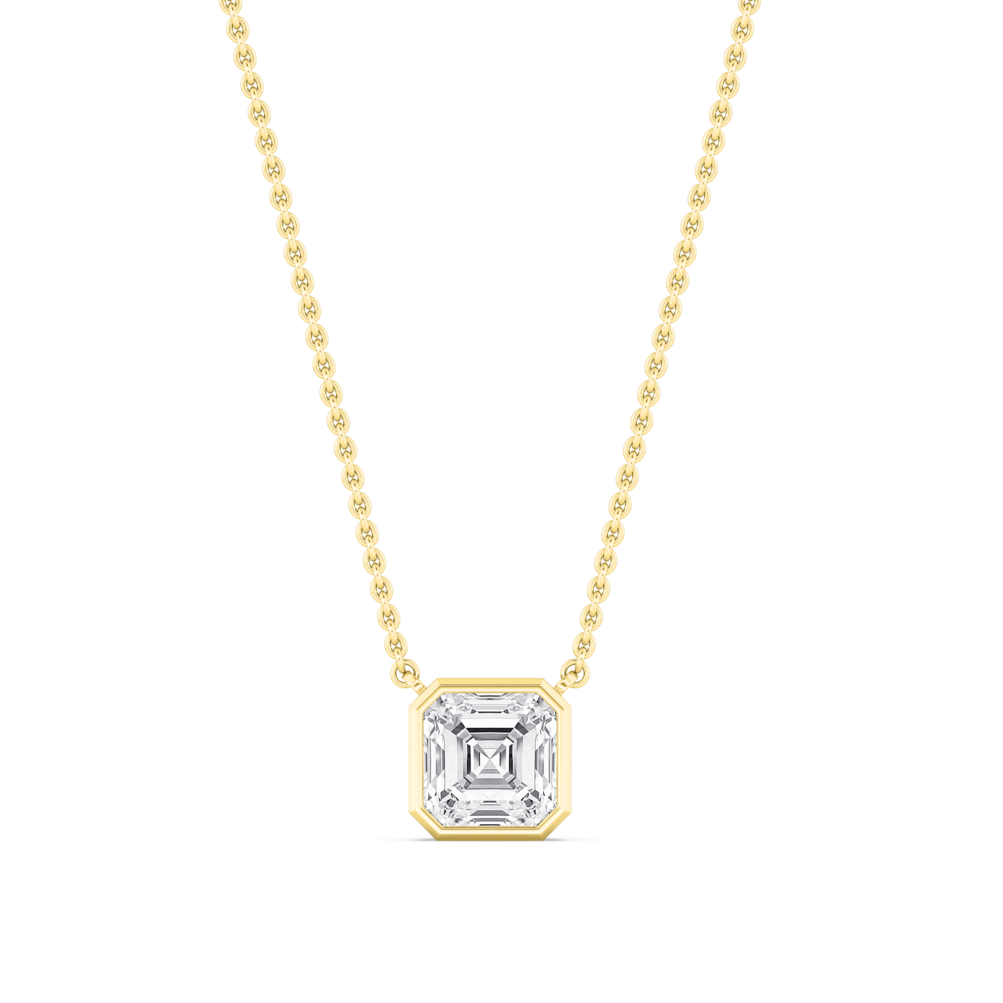 Halo Asscher, Asscher Bezel Pendant in Yellow Gold, asscher, studio photo