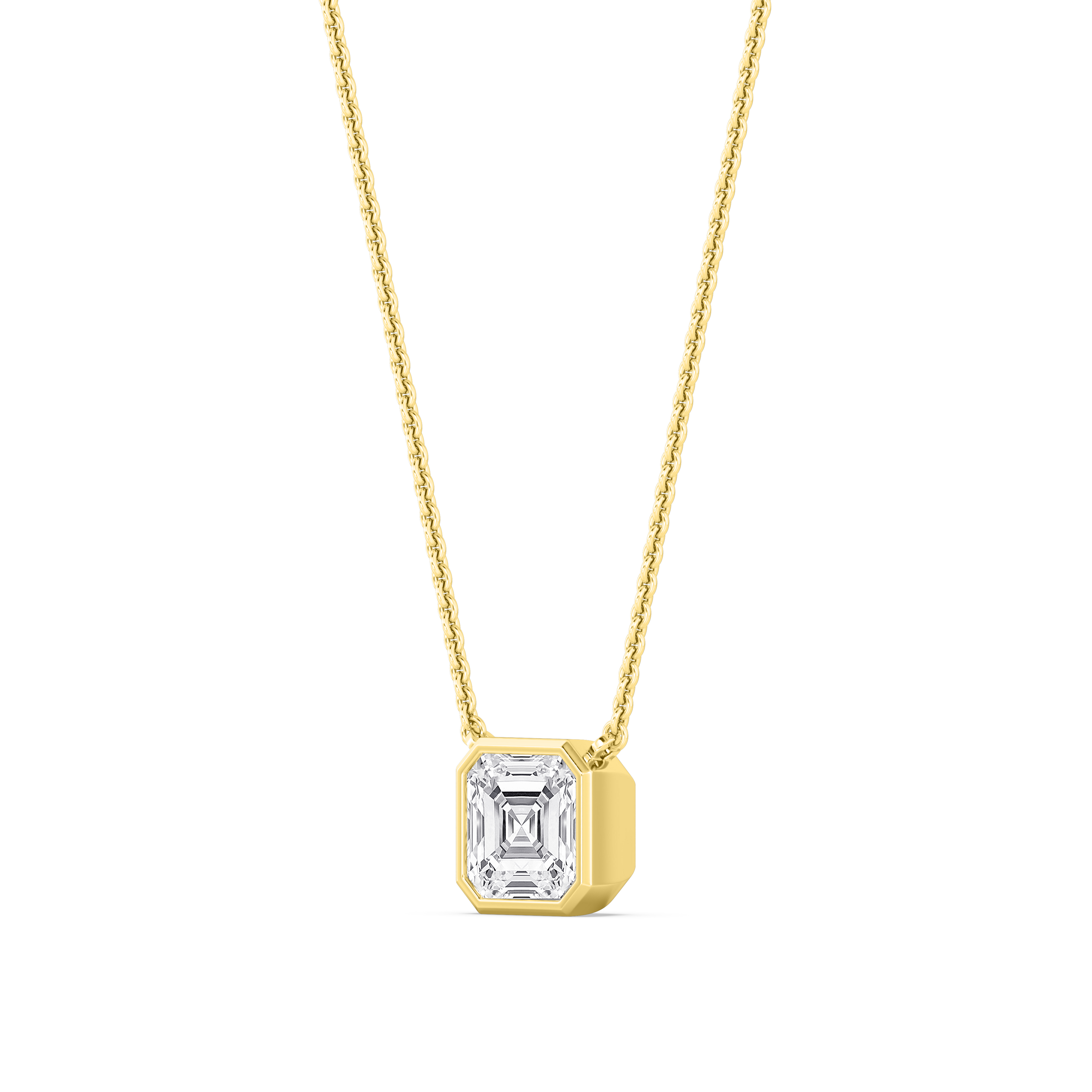 Halo Asscher, Asscher Bezel Pendant in Yellow Gold, asscher, studio photo, alternate view