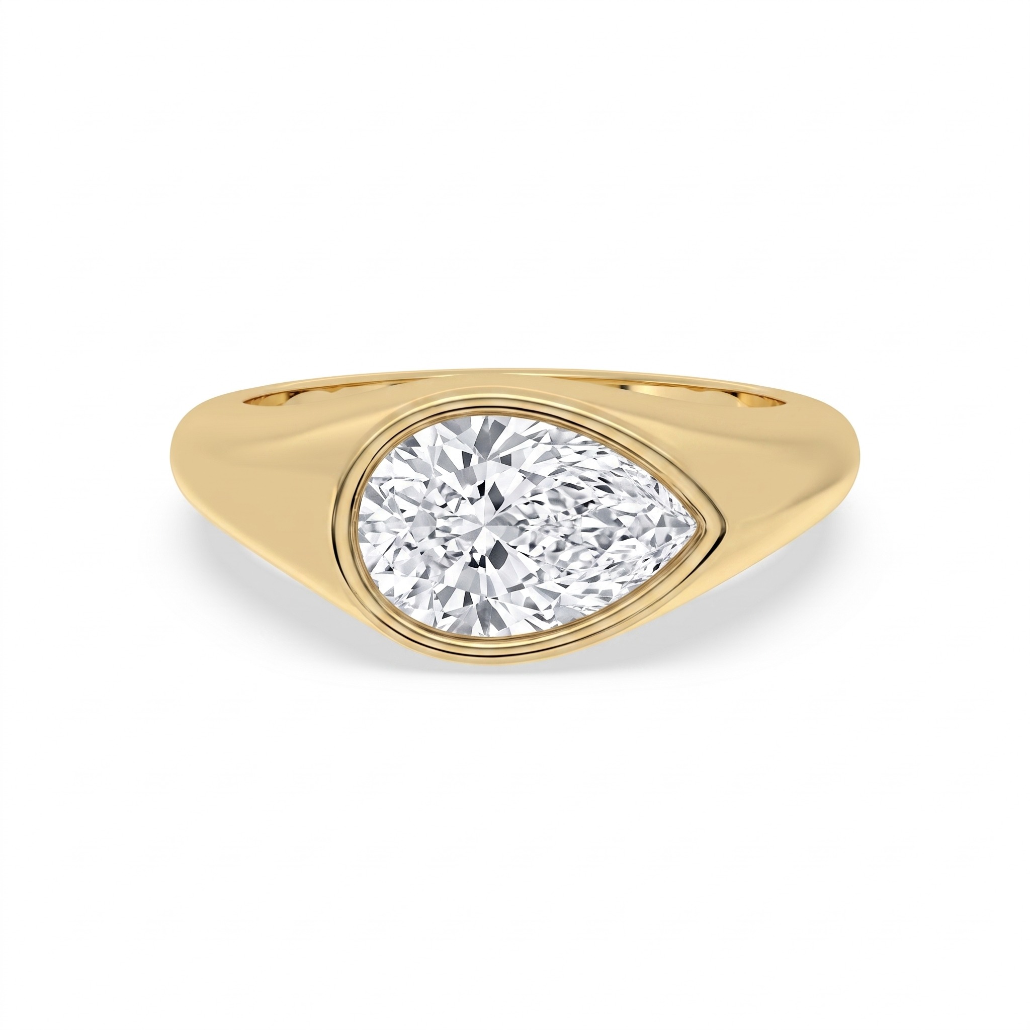 Ash, Bezel Signet Ring, Pear in Yellow Gold, pear