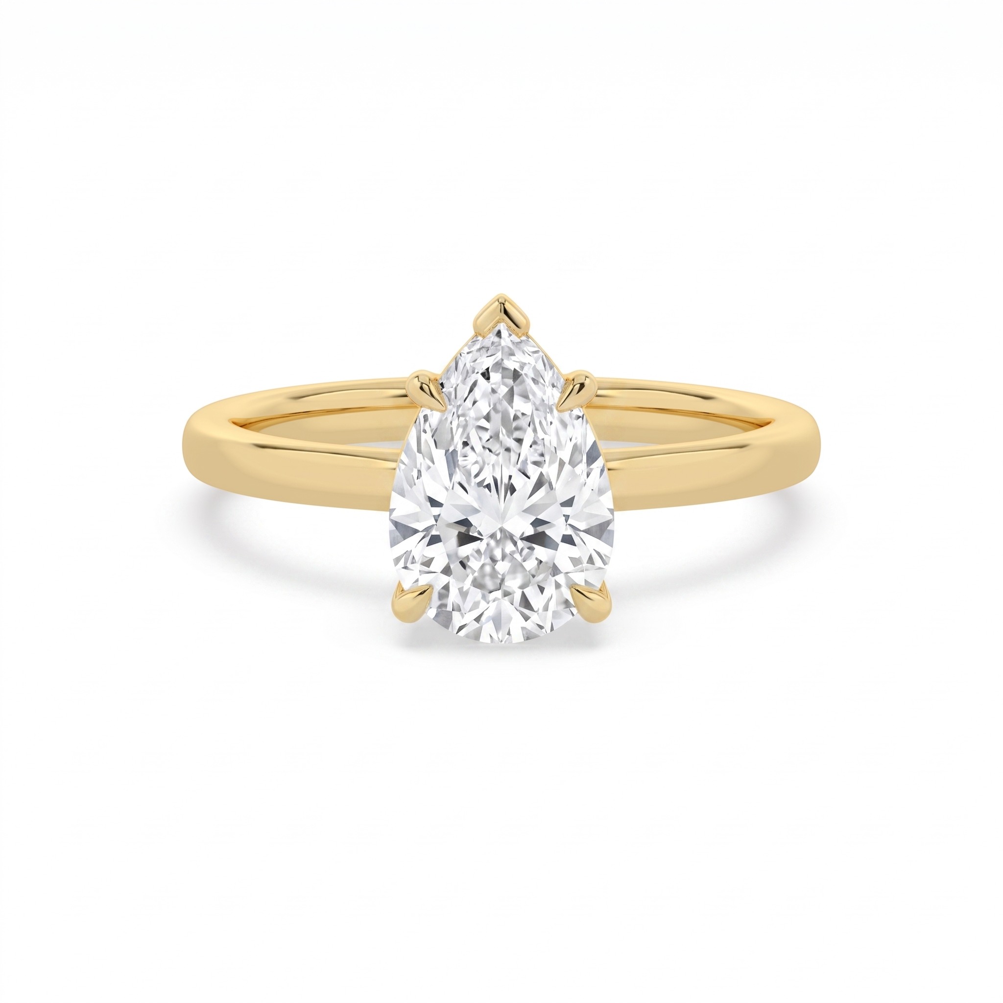 Dell, Five Prong Pear Solitaire, Hidden Halo, Slim Band in Yellow Gold, pear